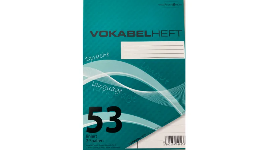 PAPERZONE Vokabelheft A5 2 Spalten 16 Blatt Lineatur 53