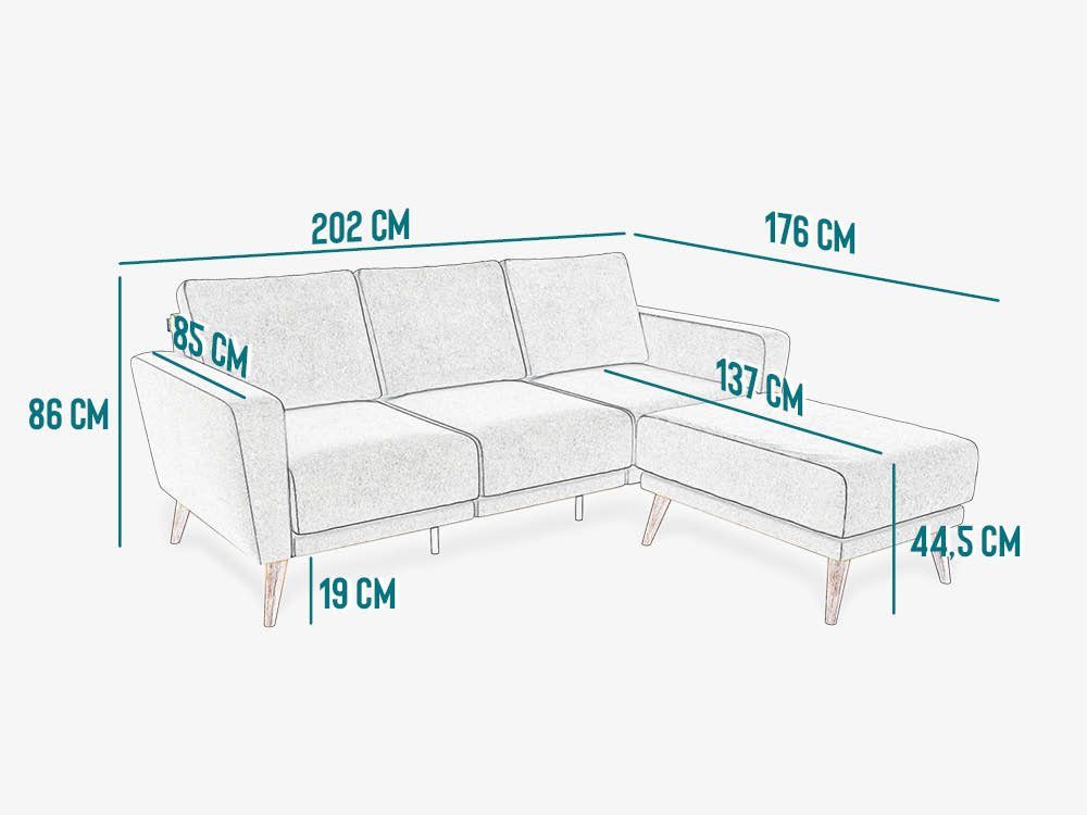 KAUTSCH.com 3-Sitzer LOTTA, L-Form, Ecksofa, abnehmbarer Longchair, 100 % europäisches Rindsleder, zerlegbares System, modular erweiterbar, hochwertiger Kaltschaum, Wellenfederung