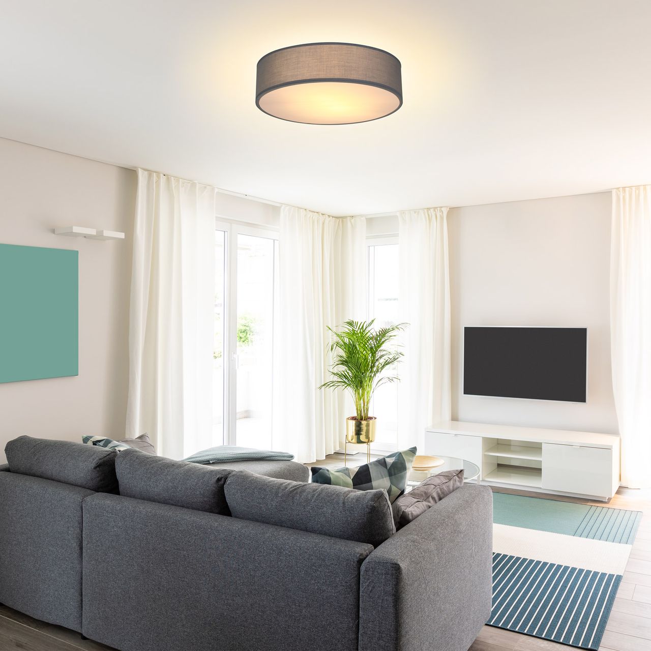 Casaria monzana® Deckenlampe Grau Stoff Ø38cm
