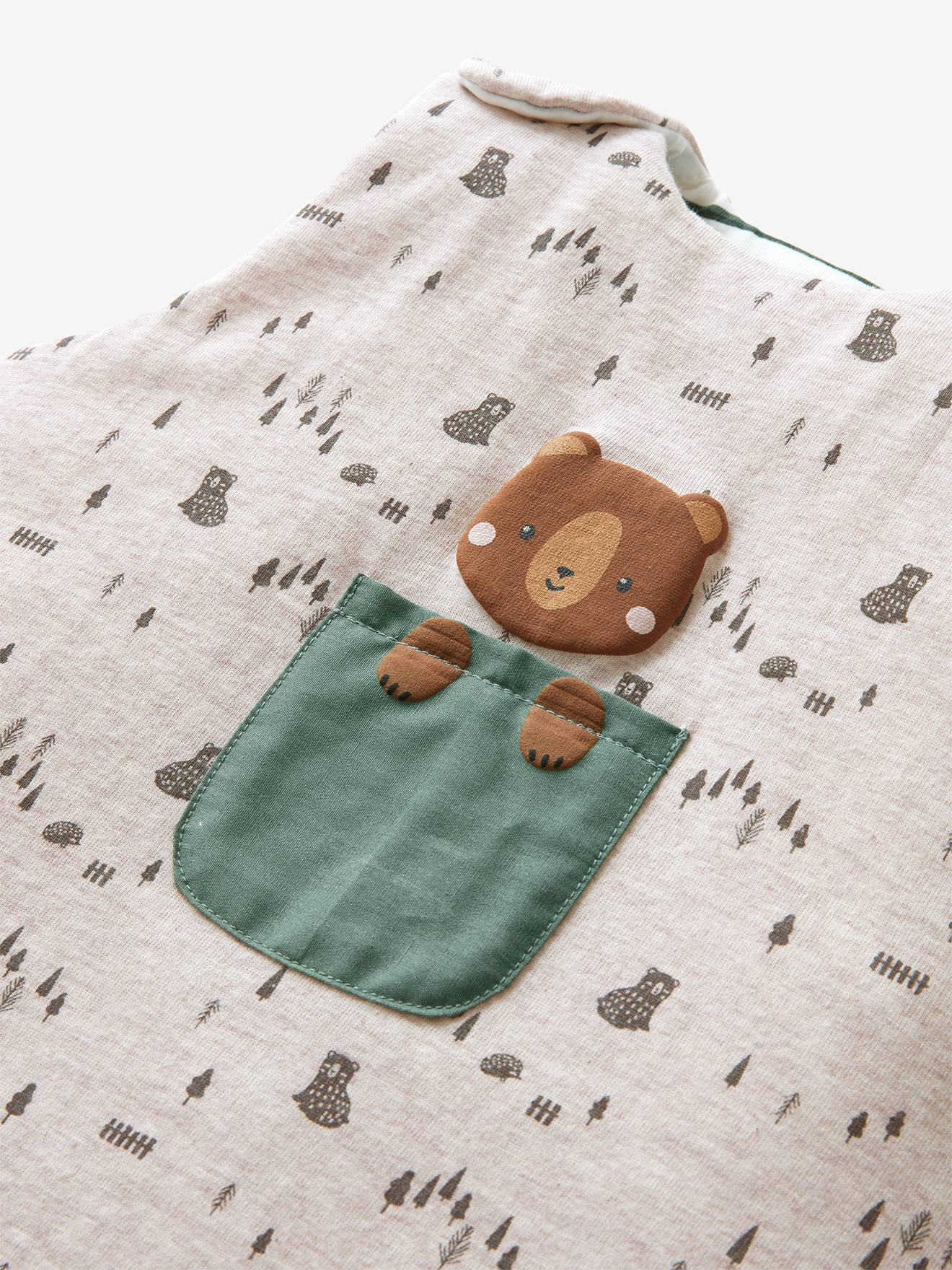 Vertbaudet Ärmelloser Baby Schlafsack GRÜNER WALD Oeko-Tex - beige meliert