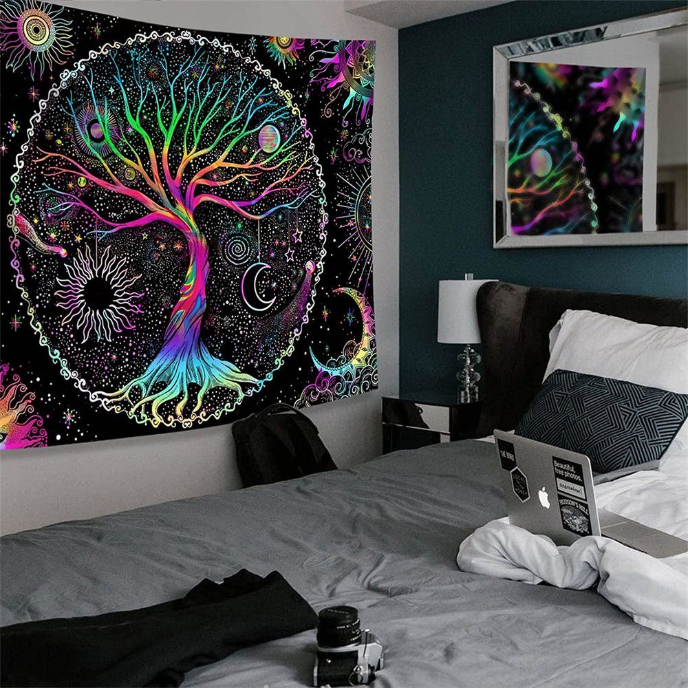 Wandteppich Baum des Lebens Tapisserie Schwarz und Weiß Wandteppich Schlafzimmer, Vaxiuja