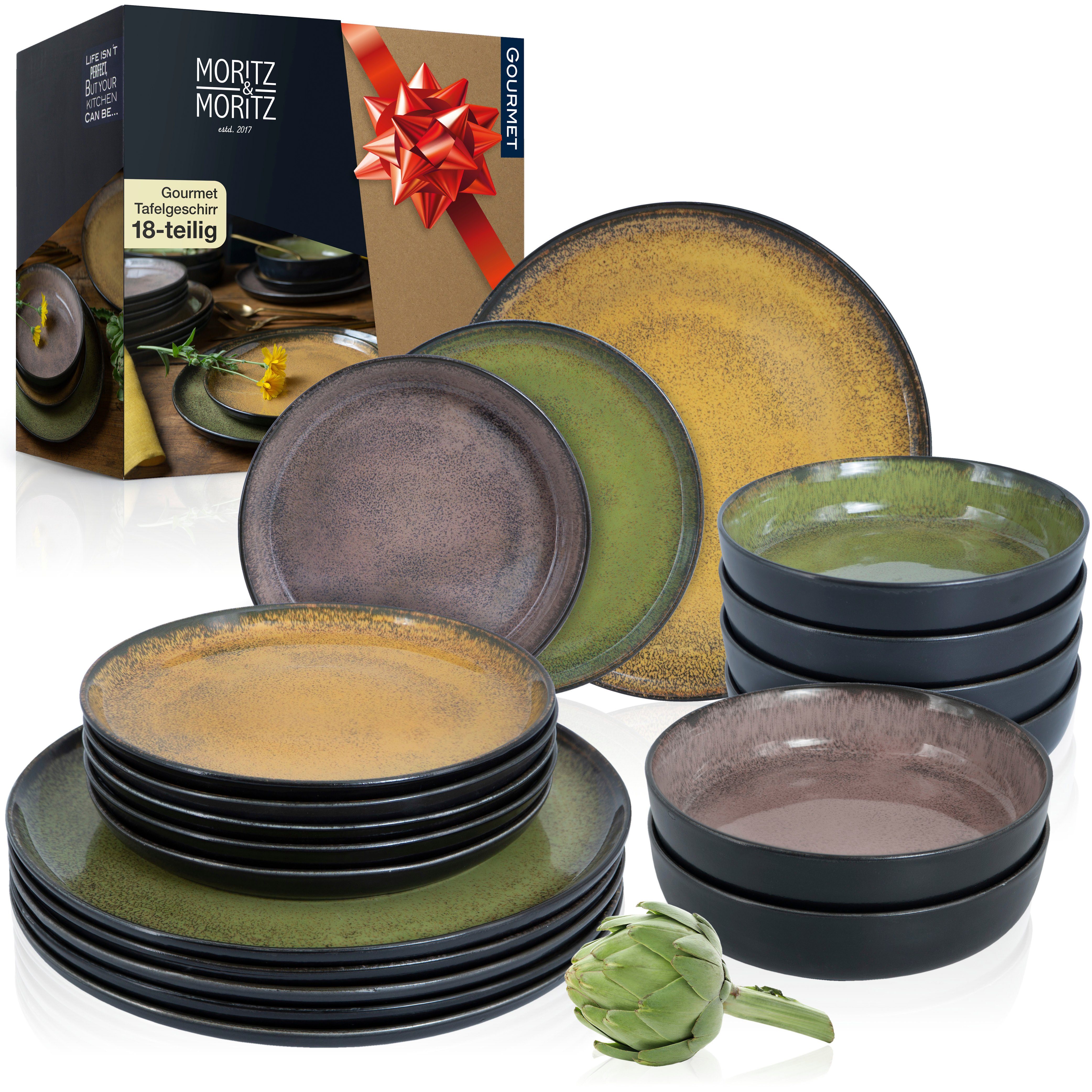 Moritz & Moritz Tafelservice Moritz & Moritz 18tlg Tafel Service Vintage Geschirr Set Digital (18-tlg), 6 Personen, Kombigeschirr für 6 Personen