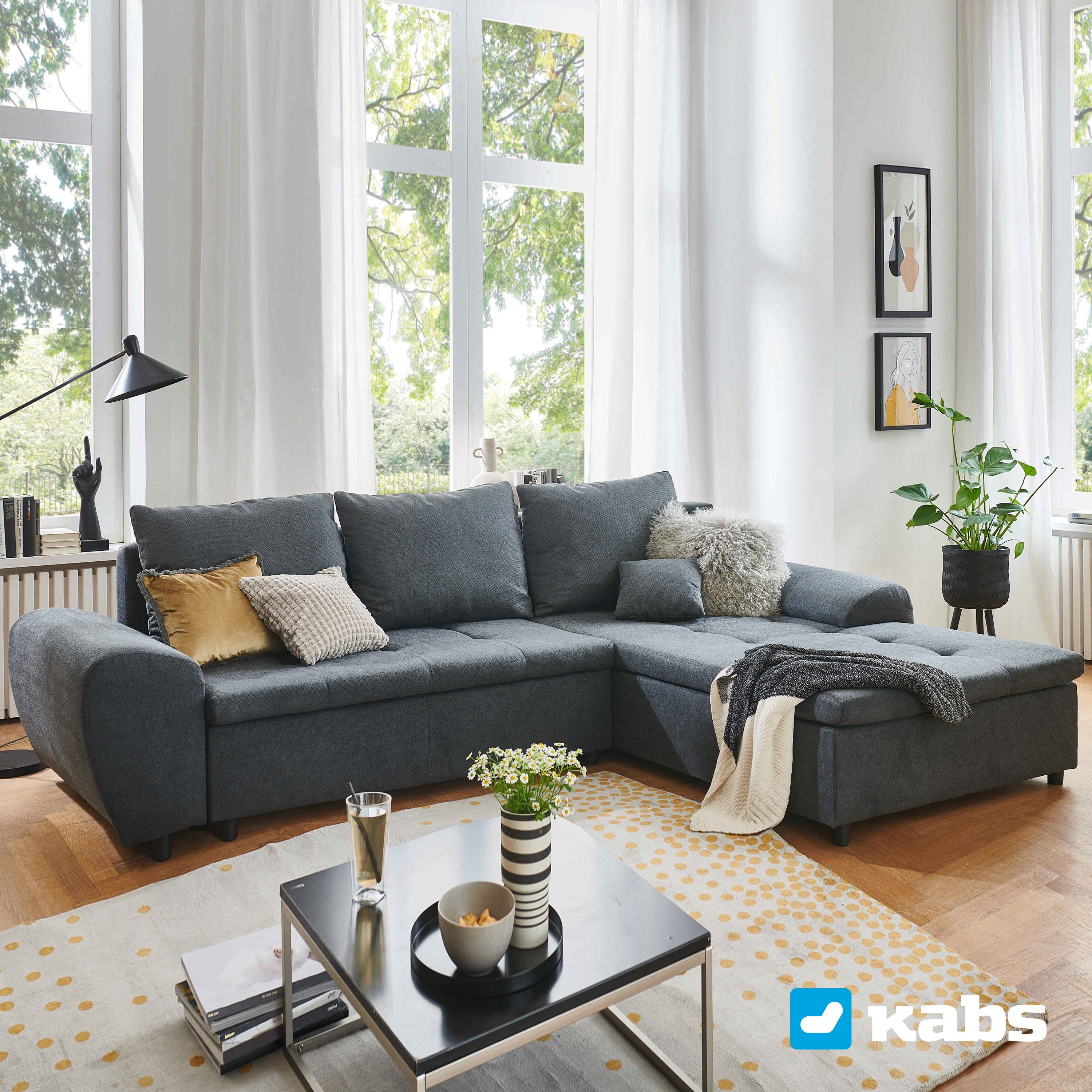 Kabs Polsterwelt Ecksofa Isa, Bettkasten, Schlaffunktion, Stauraum, Zierkissen, Made in Europe