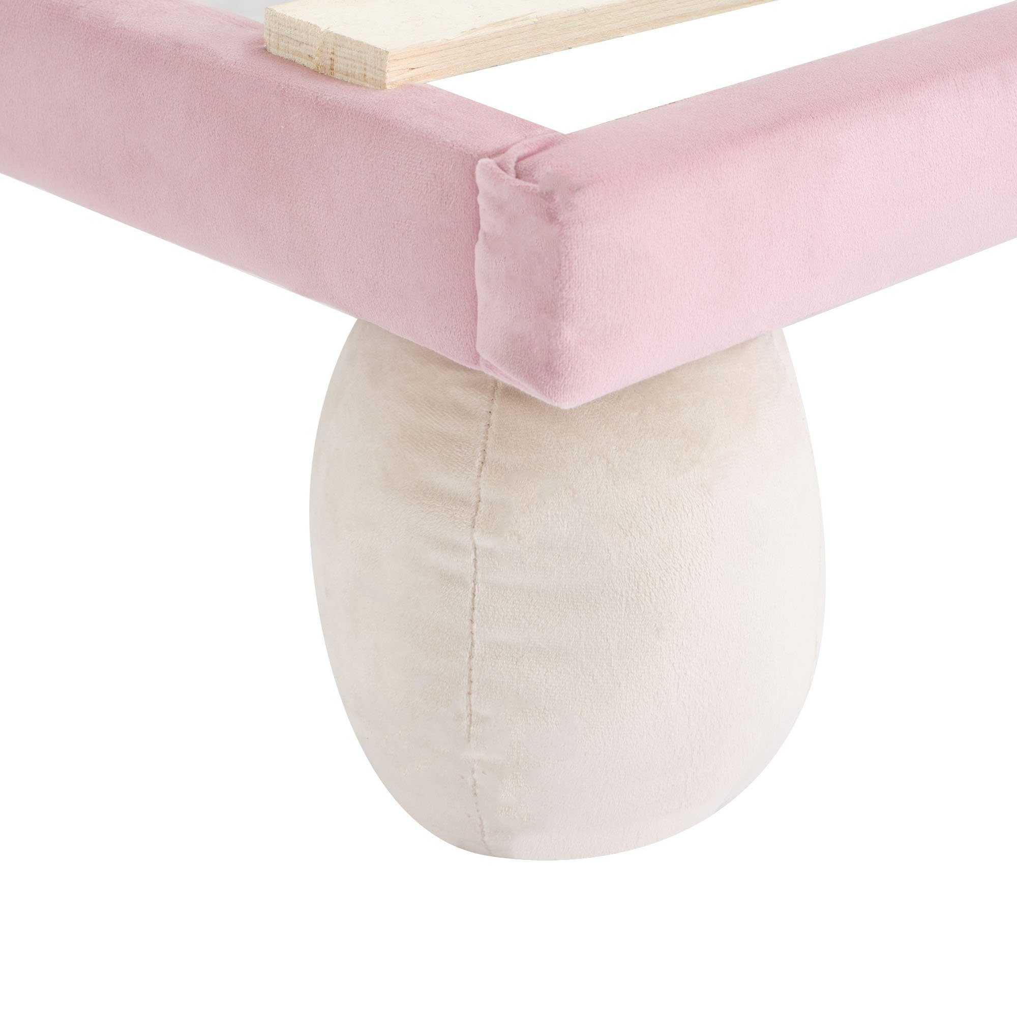 Flieks Polsterbett, LED Beleuchtung Kinderbett Einzelbett mit runden Beine 90x200cm Samt