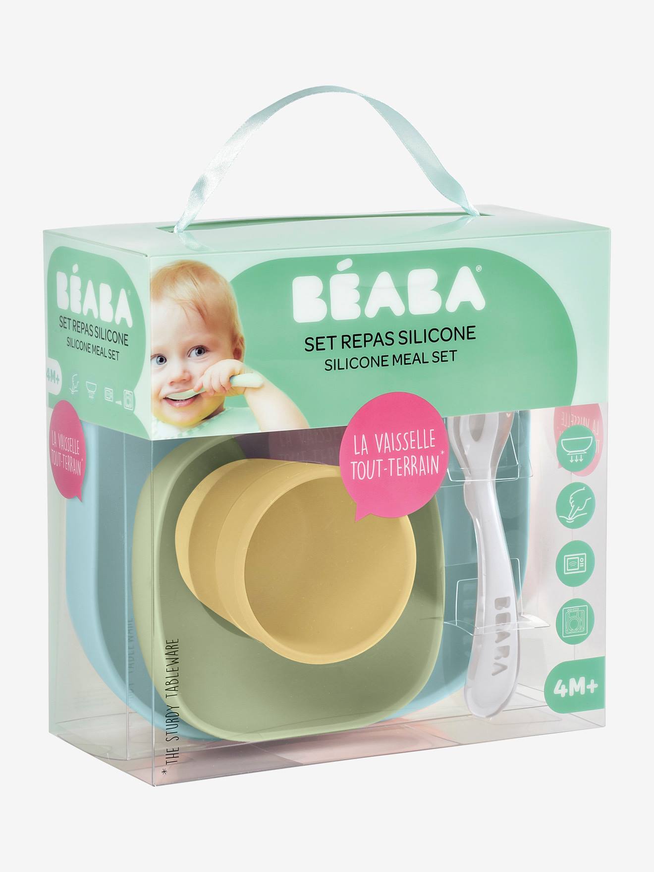 Set vaisselle 4 pièces silicone BEABA bleu