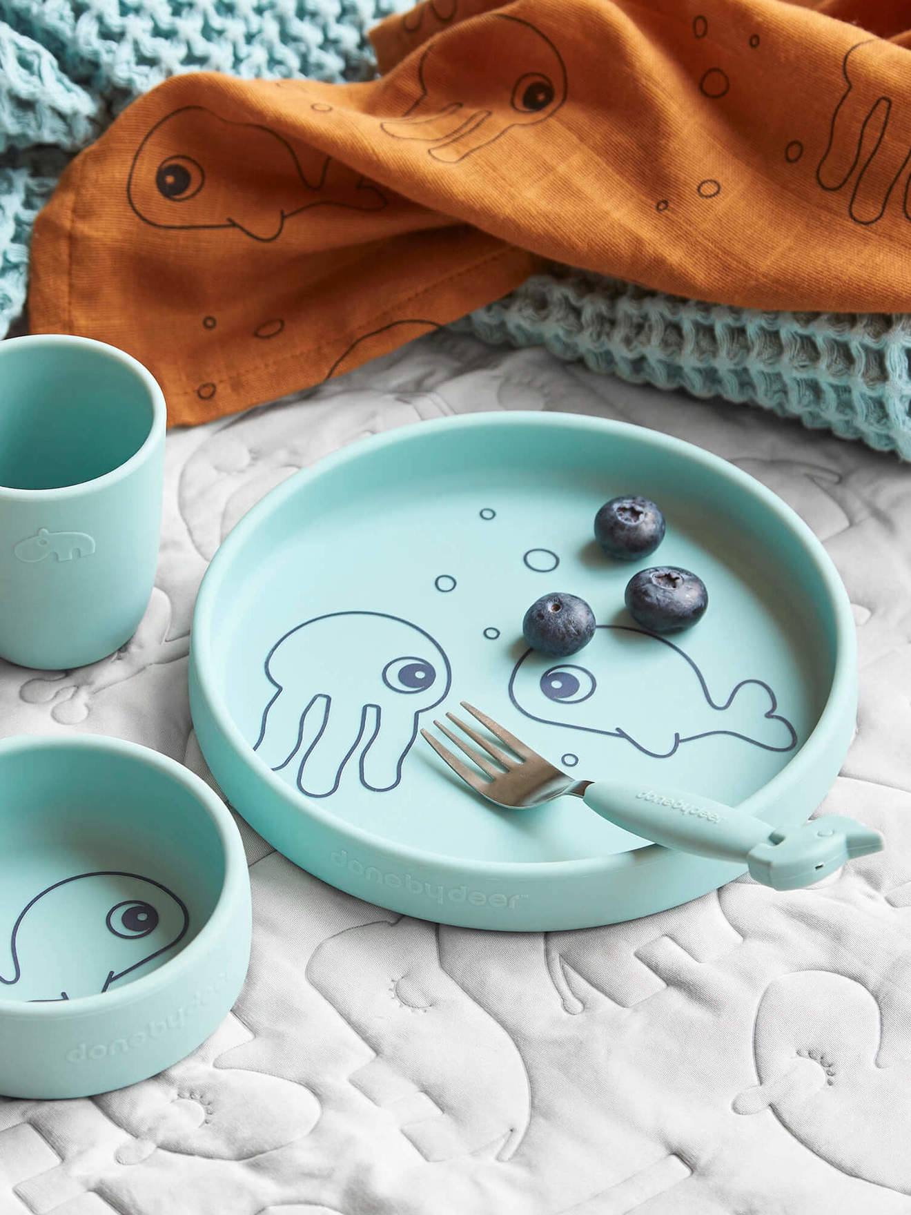 Coffret repas 3 pièces DONE BY DEER Sea Friends en silicone rose