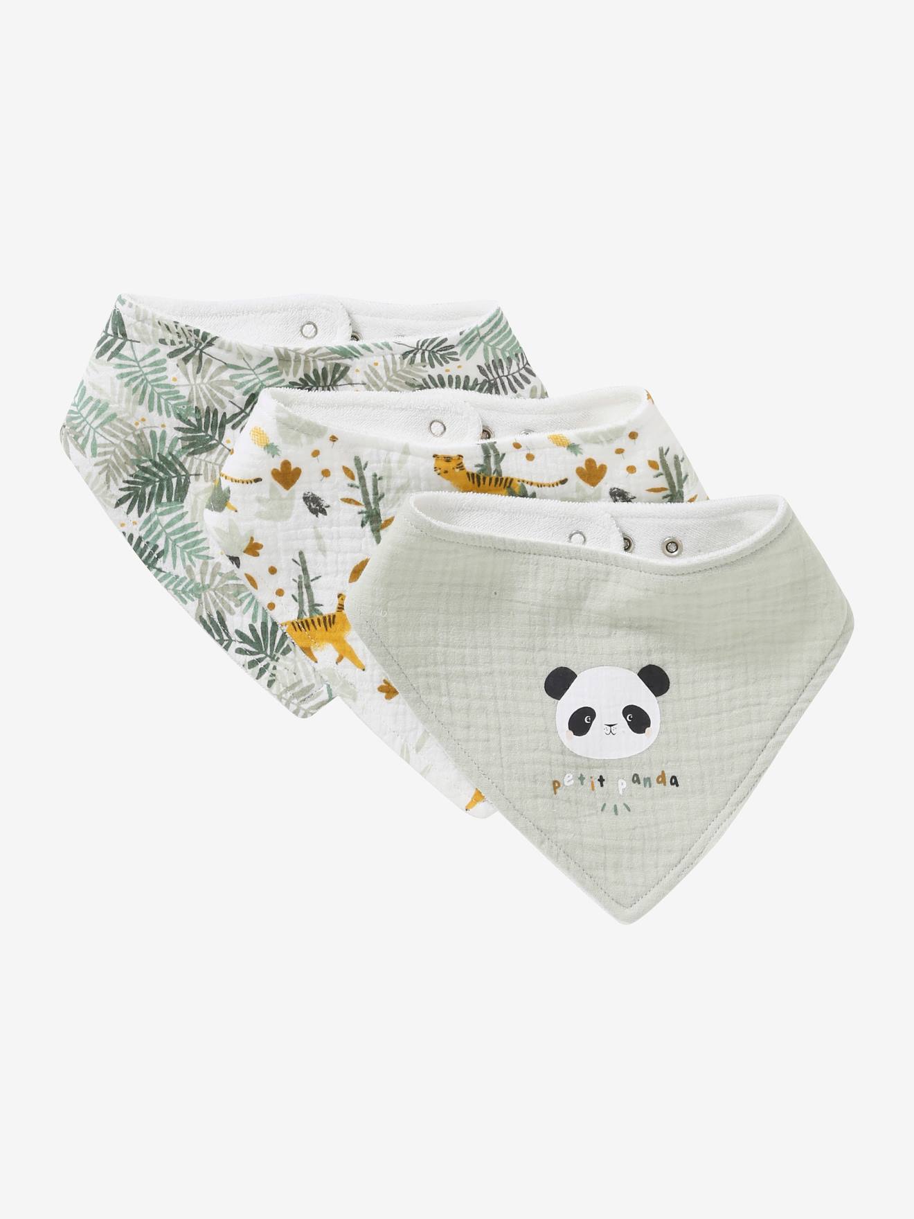 Lot de 3 bavoirs bandanas en gaze de coton vert noel