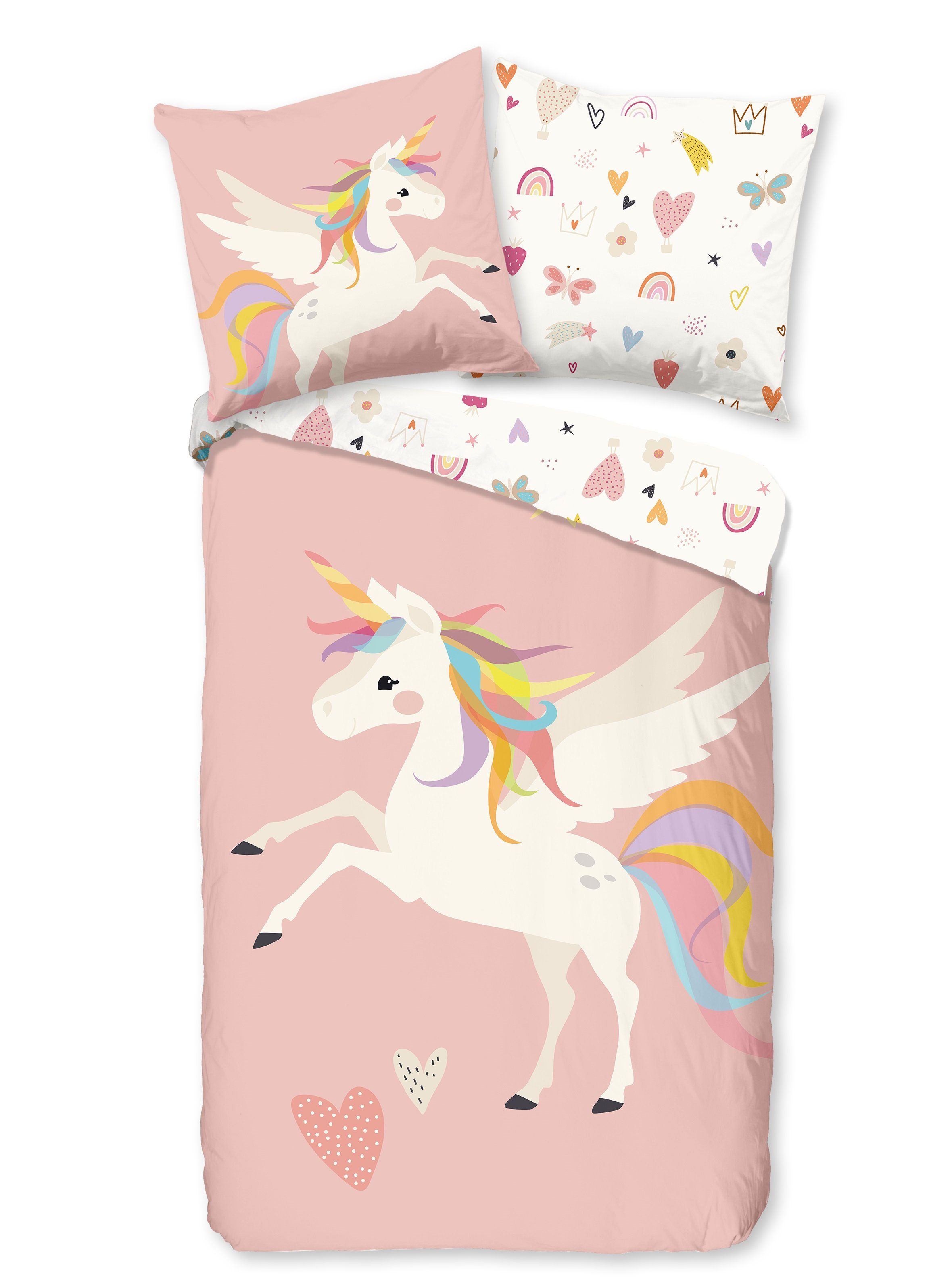 Bettwäsche kinderbettwäsche 135x200 mädchen bettwäsche für kinder sale, soma, Baumwolle, 2 teilig, einhorn bettwäsche 135x200 baumwolle bettwäsche rosa renforce