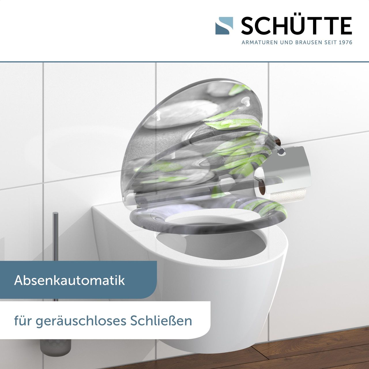 Schütte Duroplast WC Sitz STONE, Toilettendeckel mit Absenkautomatik und Schnellverschluss, Klobrille mit Motivdruck