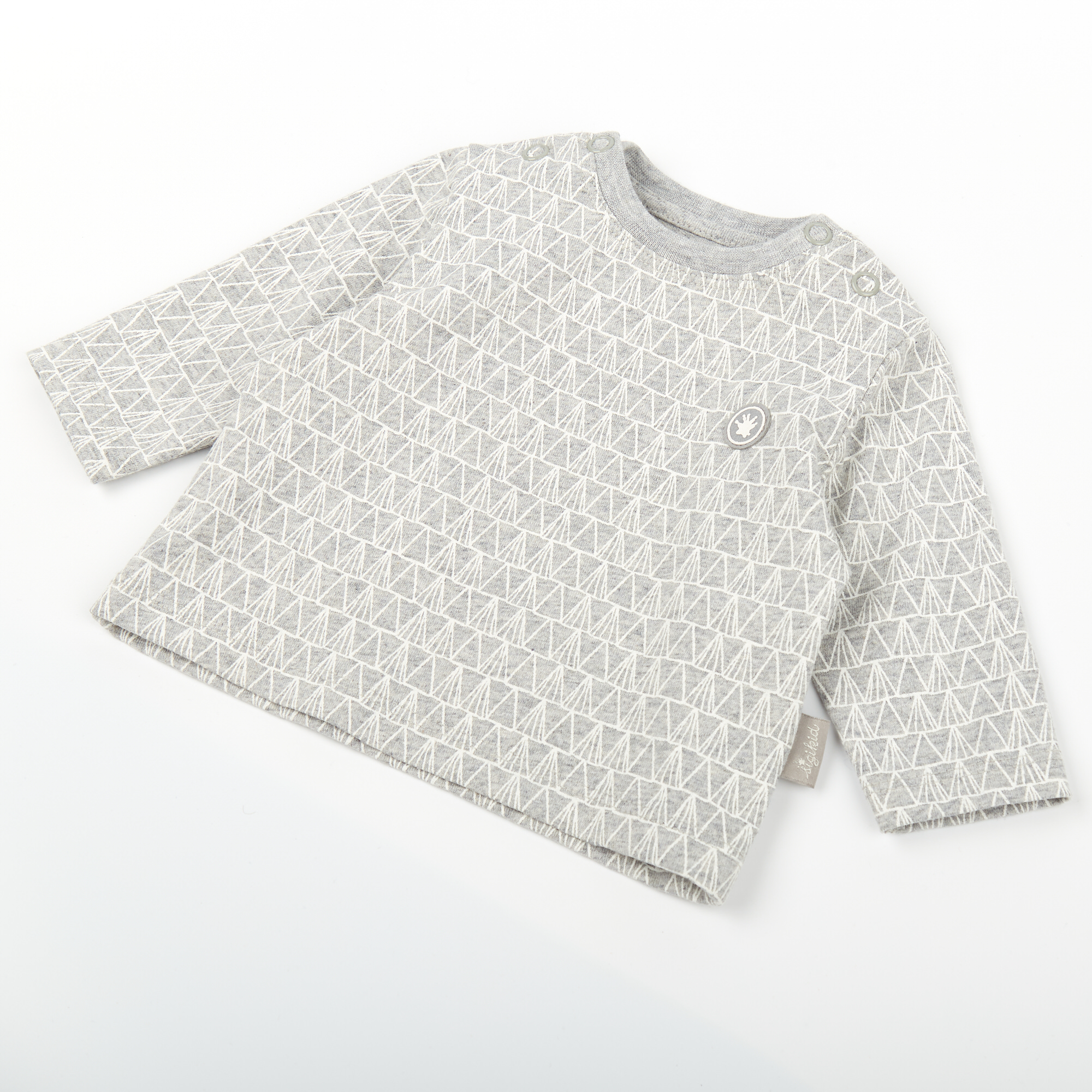 Baby Langarmshirt, grau meliert mit weißem Print