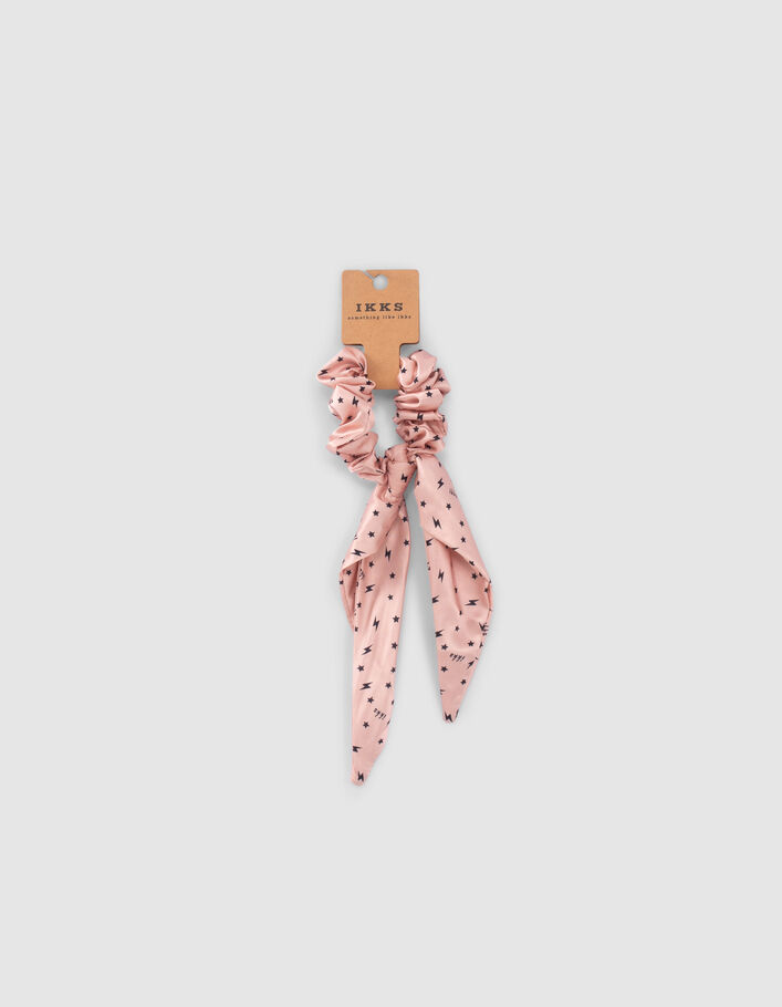 Chouchou-foulchie rose satiné étoiles et éclairs fille