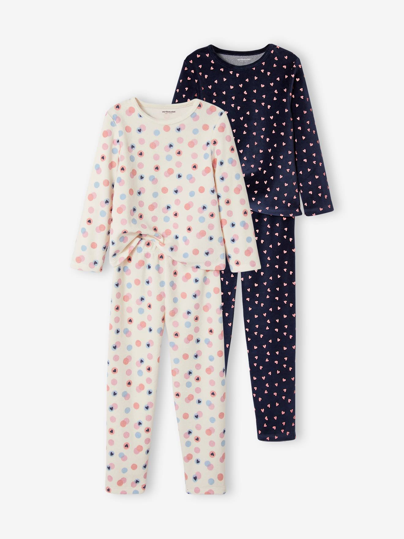 Lot de 2 pyjamas velours coeurs fille marine