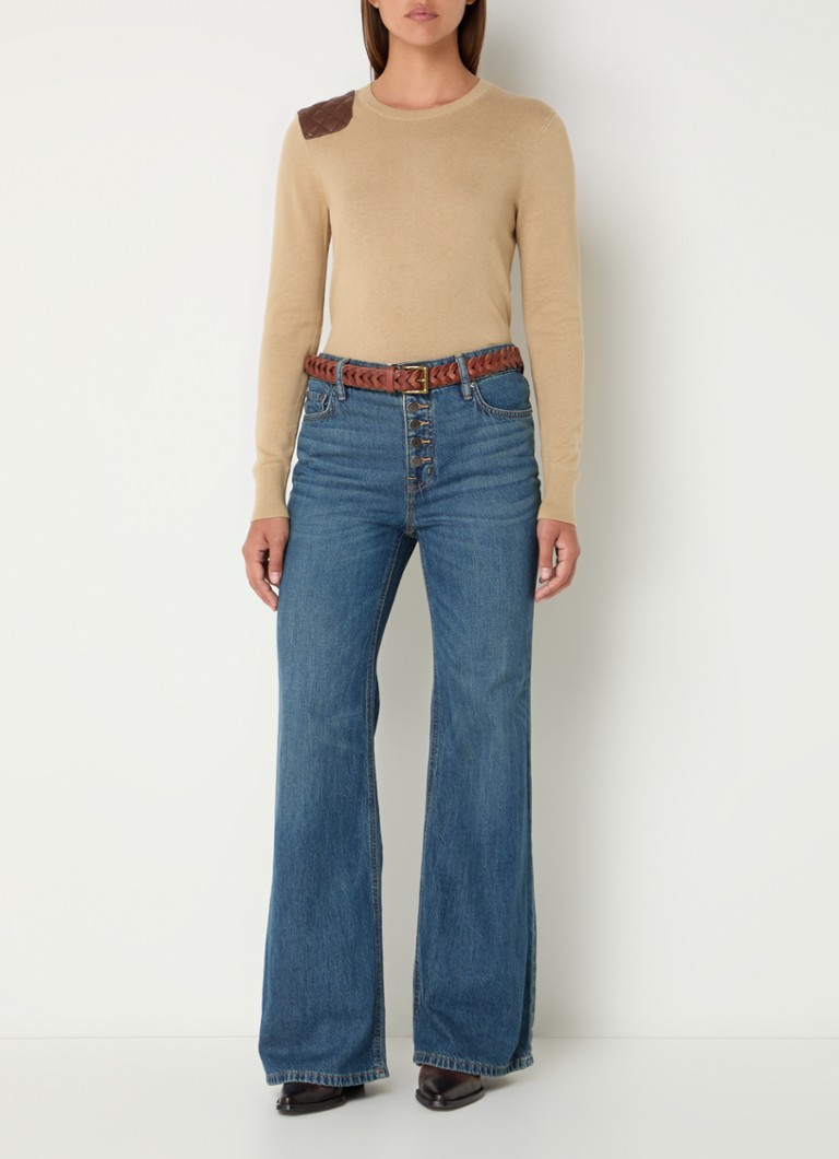 Pulover Ralph Lauren din tricot fin cu inserții din piele ecologică.
