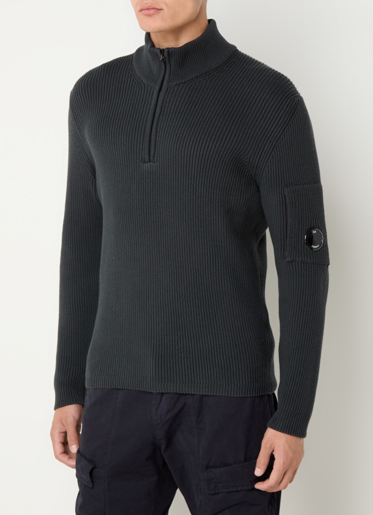 Pull en maille côtelée CP Company avec demi-zip