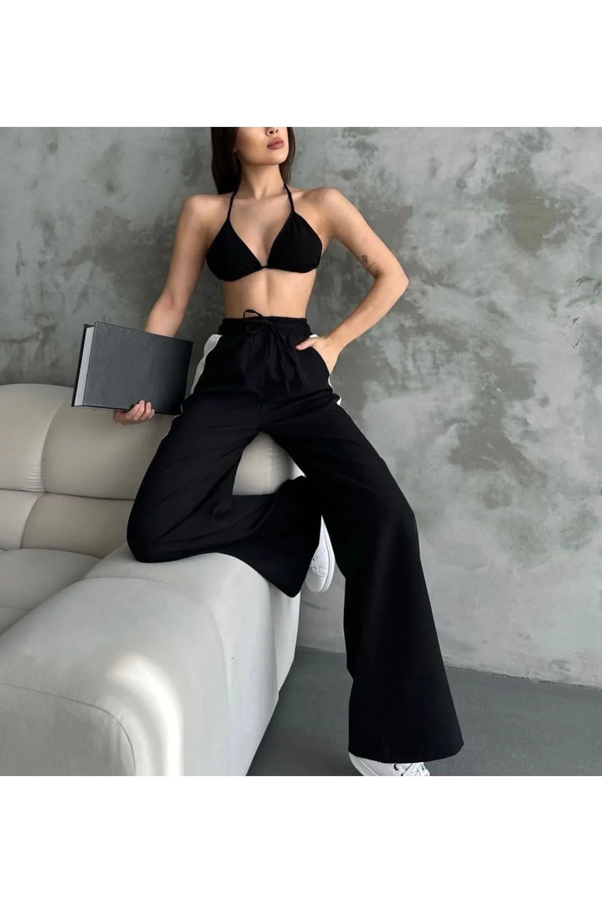 VOLT CLOTHİNG  Damen-Palazzo-Jogginghose mit elastischem Bund und Streifendetail