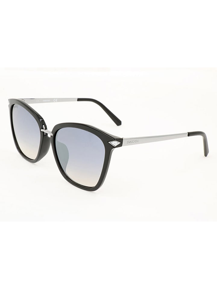 Swarovski Damen-Sonnenbrille in Schwarz-Silber/ Hellblau günstig kaufen 56