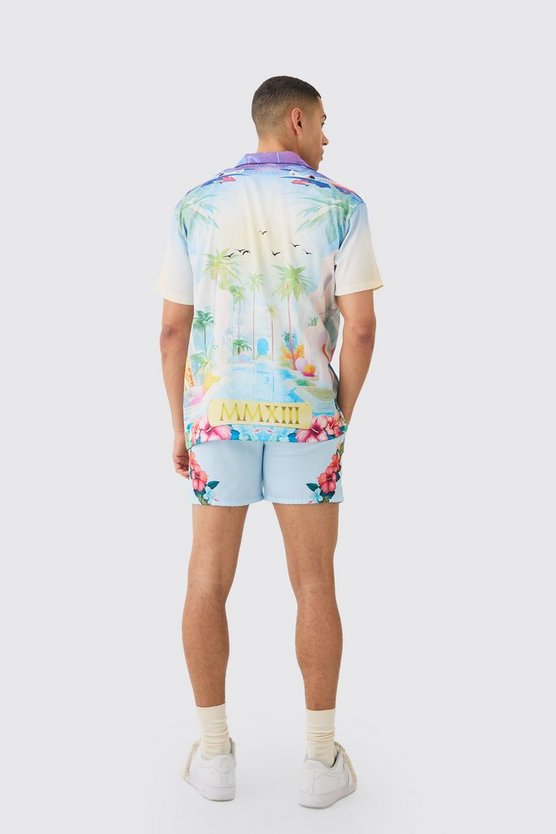 Kurzärmliges Oversize Mmxii Satin-Hemd & Shorts