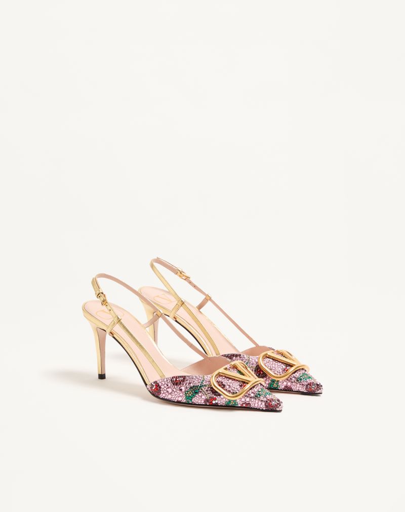 Sapato de salto VLogo Signature Slingback com bordado Cherryfic 80mm