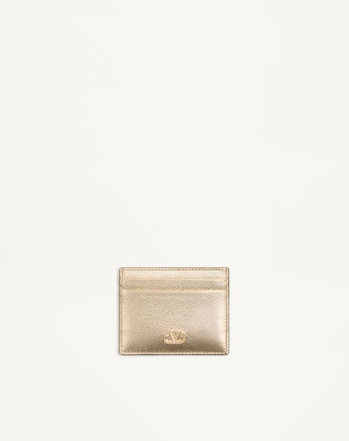 VLogo Signature Card Holder in gelamineerd granaatkleurig kalfsleer met juweellogo