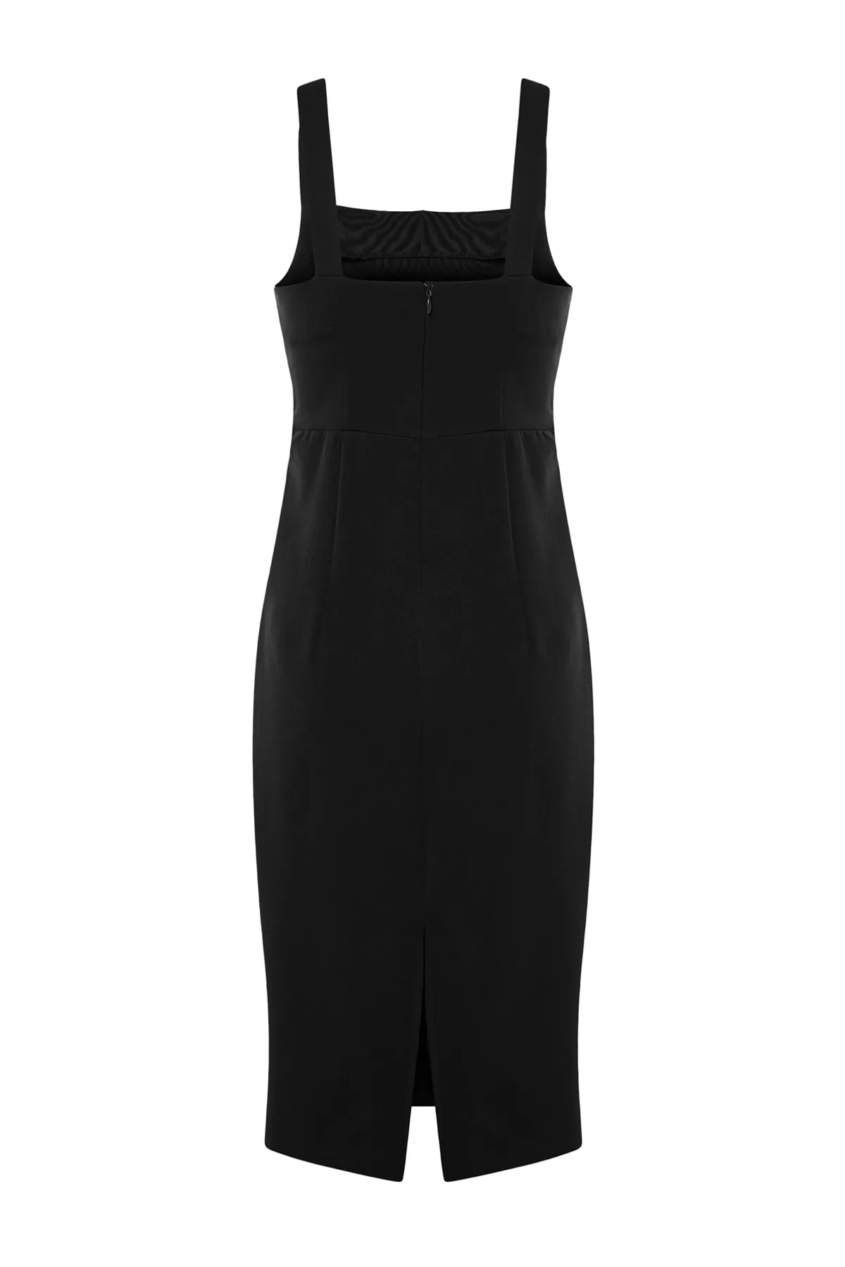 Trendyol Collection  Schwarzes, figurbetontes, gewebtes Midi-Kleid mit Trägerkragen und detailliertem Webmuster TWOSS23EL00622