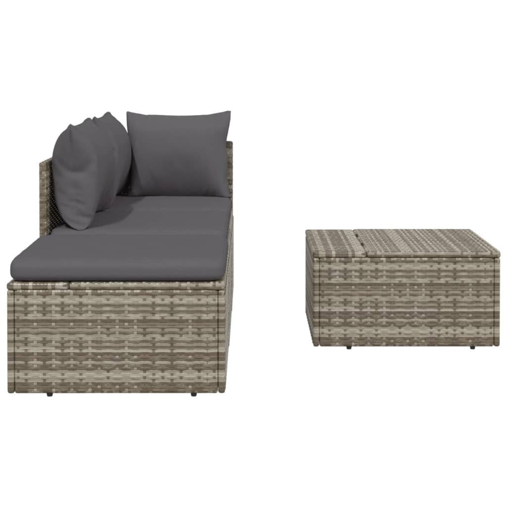 vidaXL Loungesofa 4-tlg. Garten-Lounge-Set mit Kissen Grau Poly Rattan, 1 Teile