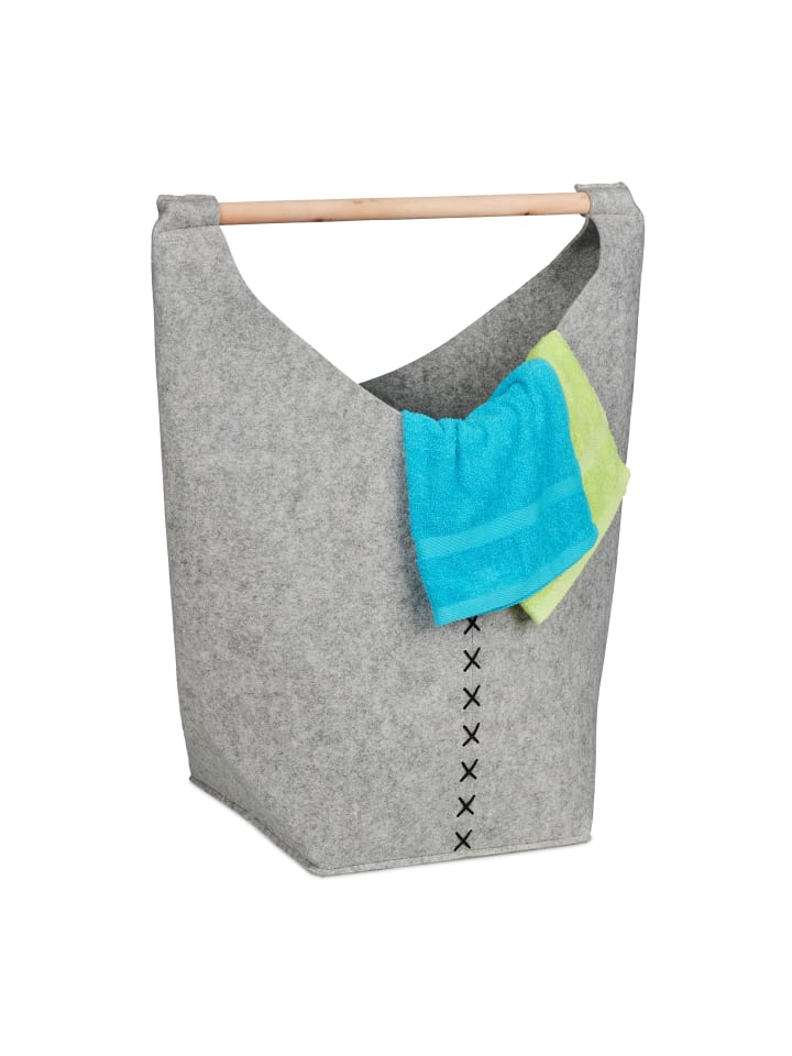 relaxdays Wäschesammler in Hellgrau/ Natur - (B)62 x (H)68 x (T)34,5 cm günstig kaufen onesize