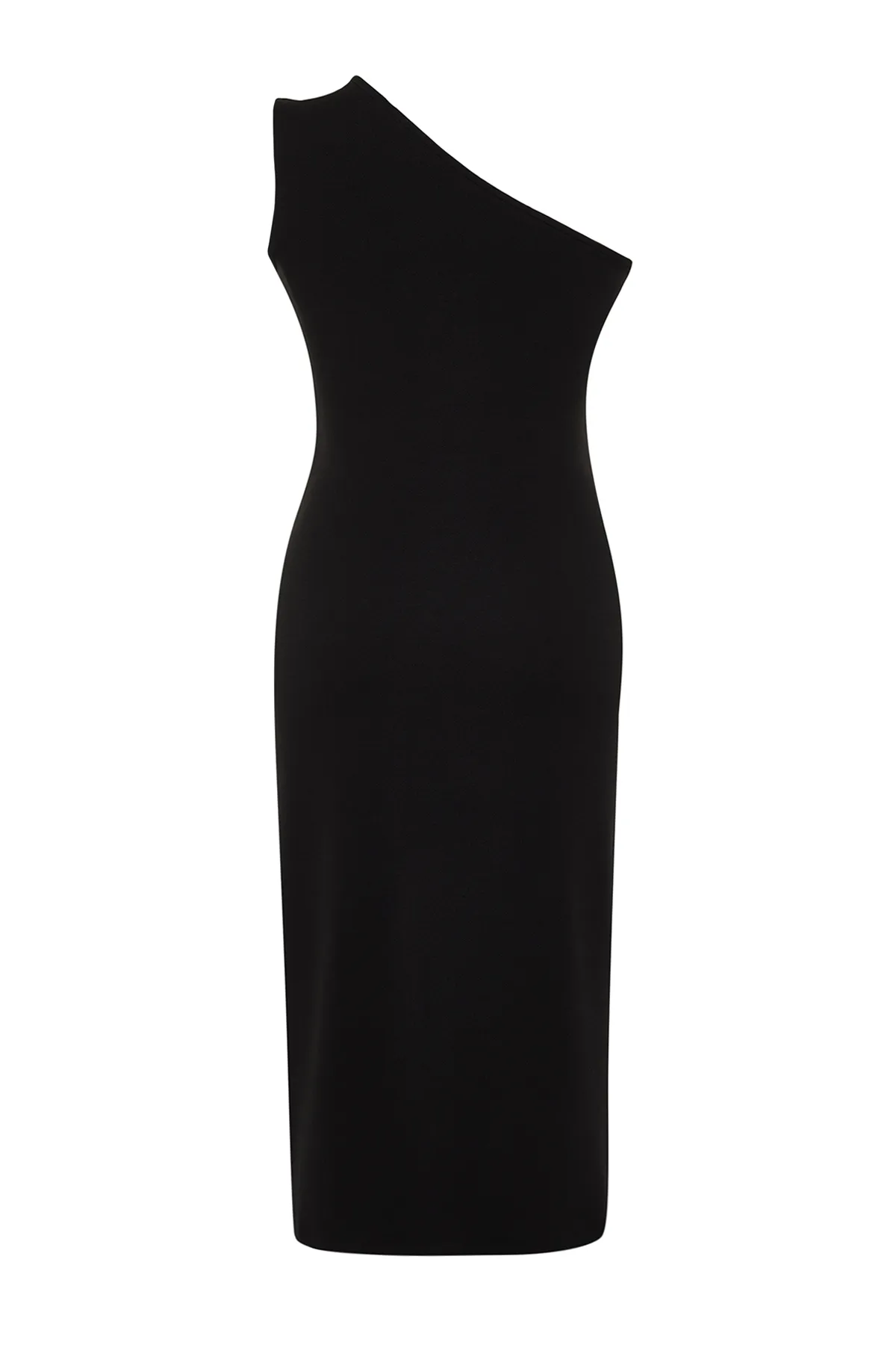 Trendyol Curve  Schwarzes asymmetrisches Strickkleid mit einer Schulter TBBSS24AH00158