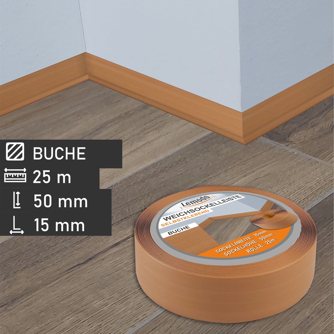 Lemodo Weichsockelleiste buche, 5m Rolle