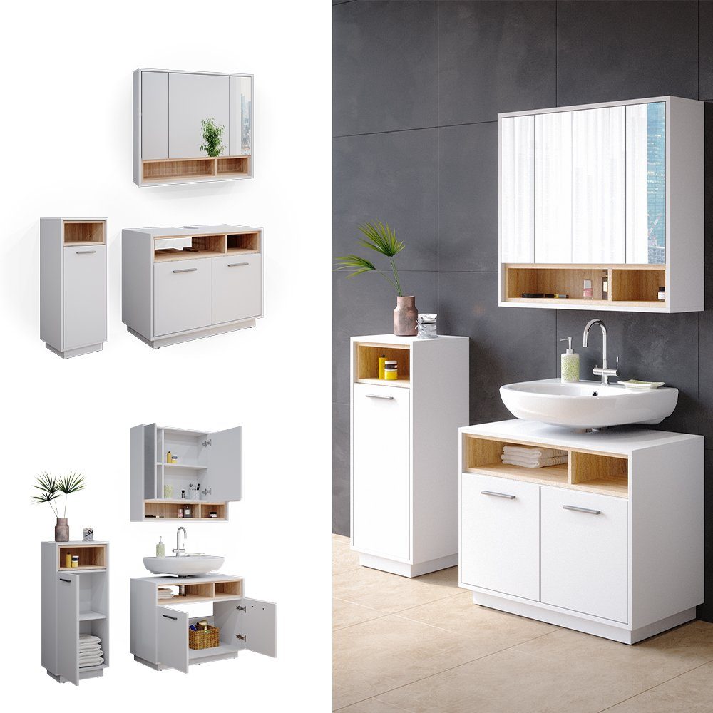 Vicco Badmöbel-Set Badezimmerset BEATRICE Weiß / Sonoma Set 3, (3-er Set, 3-St., 3-er Set)