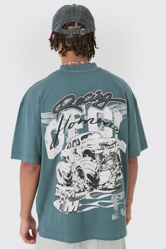 Oversize Official Racing T-Shirt mit Acid-Waschung