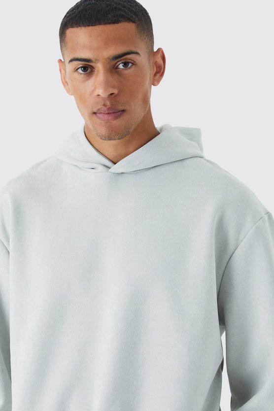 Kastiger Oversize Hoodie aus Wildleder-Imitat