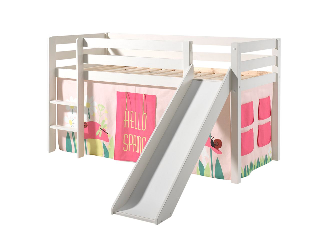 VIPACK Spielbett Pino inkl. Rutsche mit Textilset Vorhang 