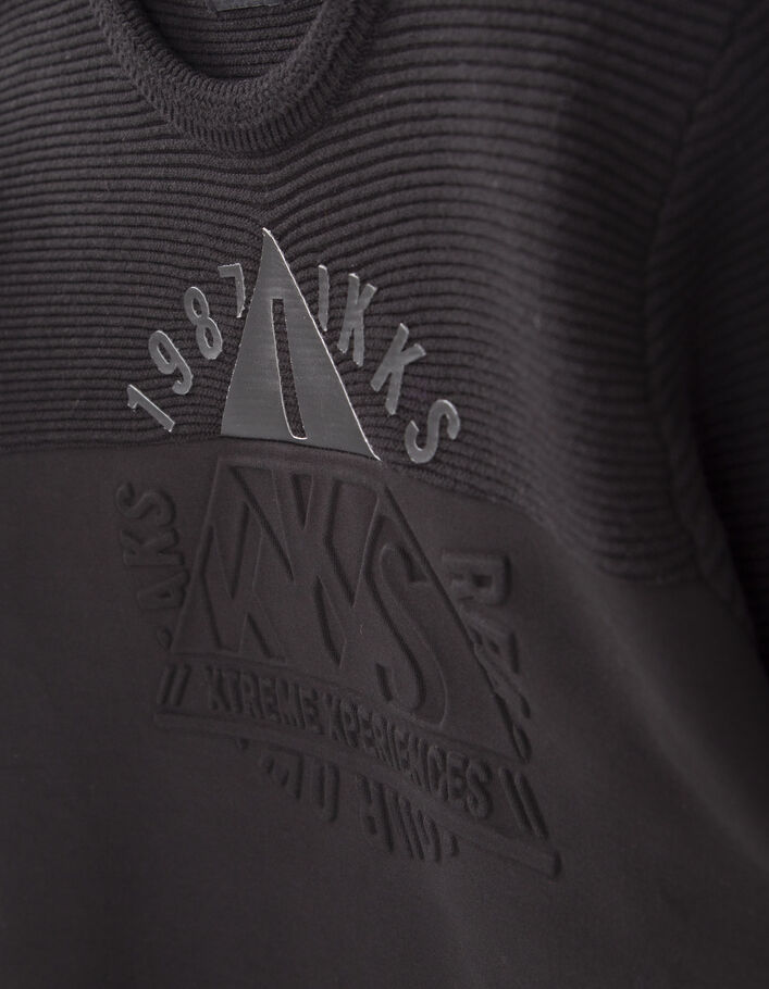 Pull noir bi-matière visuel embossé garçon