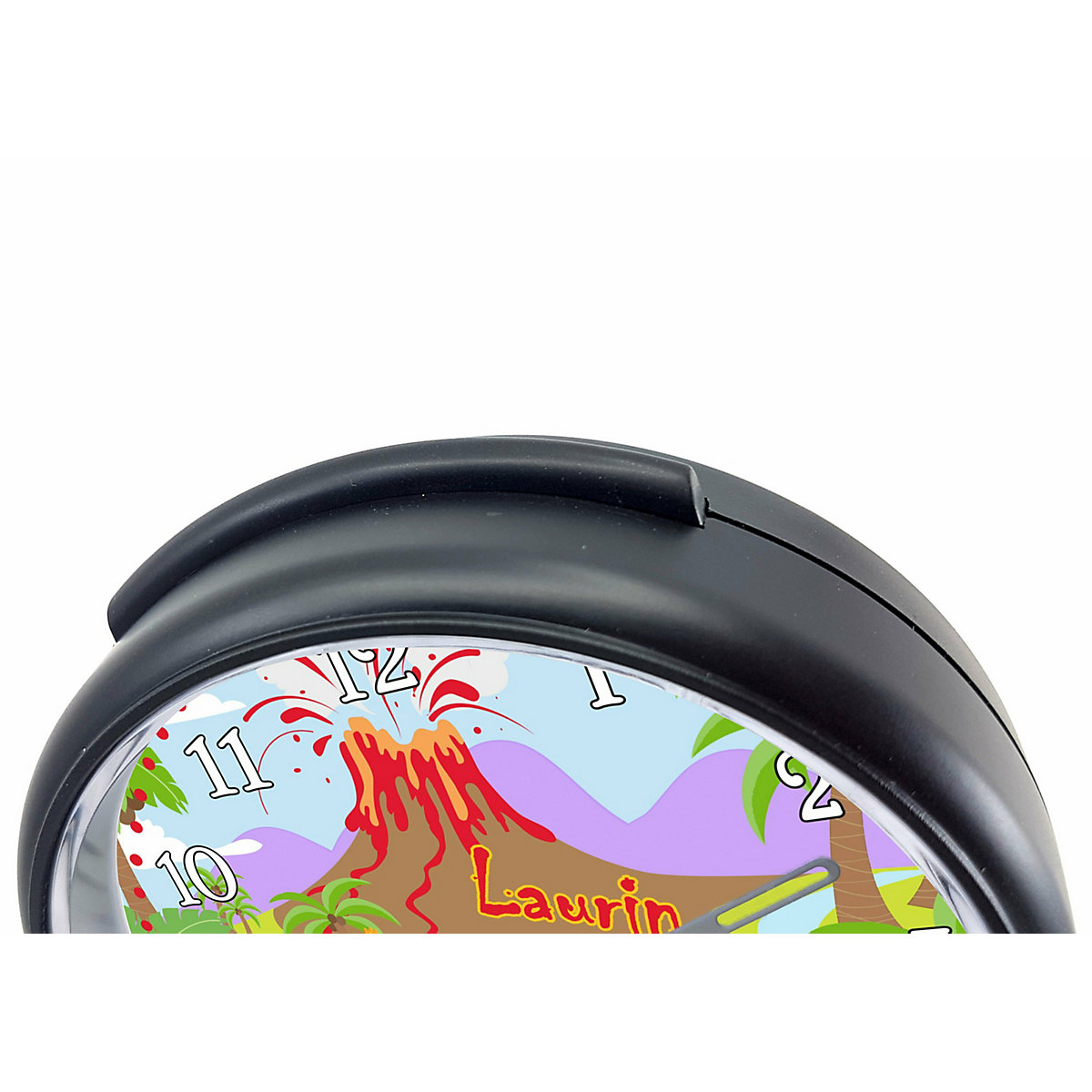 Kinder Funkwecker personalisiert mit Namen Dino Atom-/Funkuhr, 12-Stunden-Anzeigeformat, Schlummerfunktion, Nachtlicht, Geräuschlos/Ohne Ticken