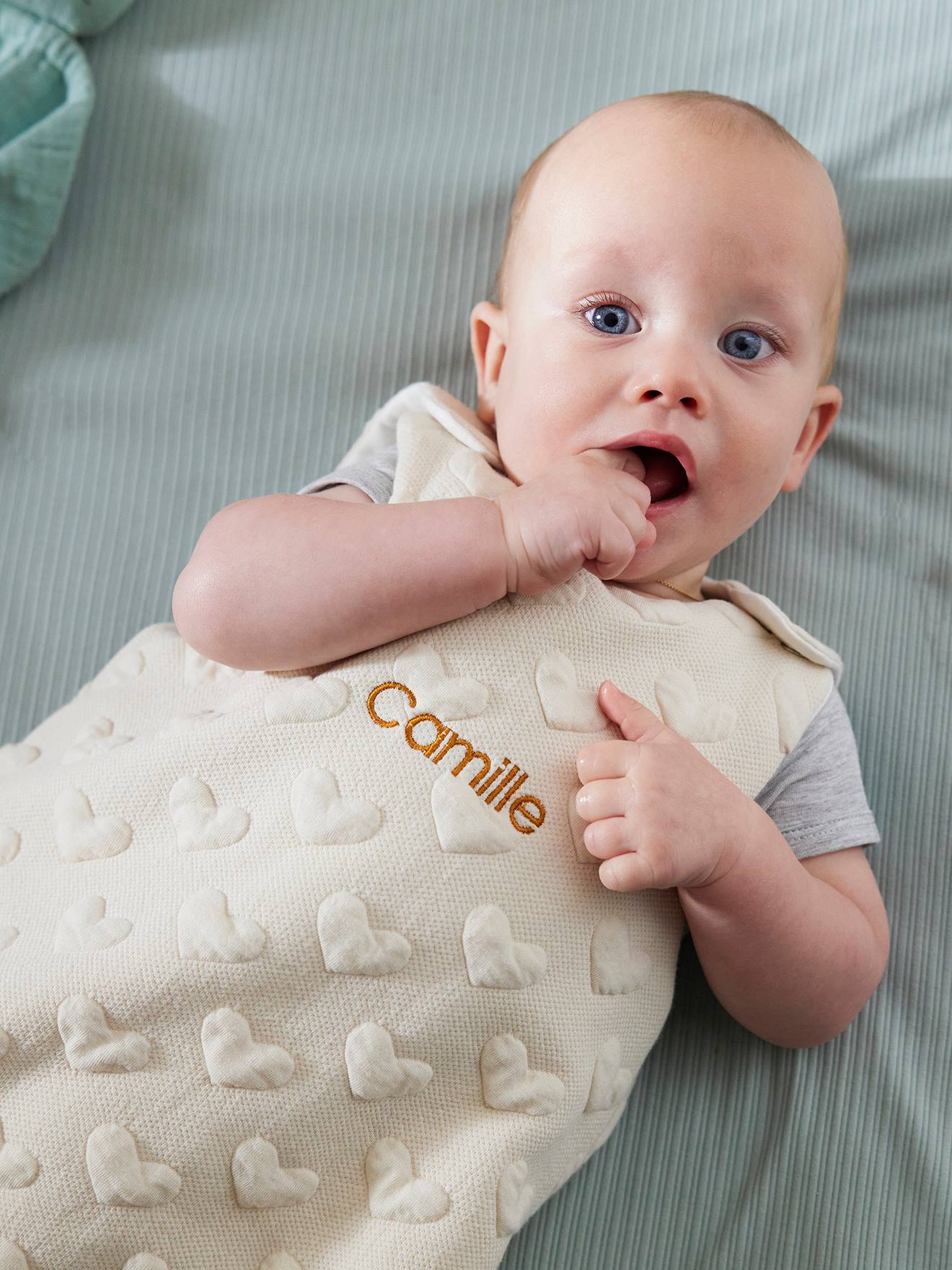 Vertbaudet Baby Sommerschlafsack JACQUARD personalisierbar Oeko-Tex - pistaziengrün regenbogen