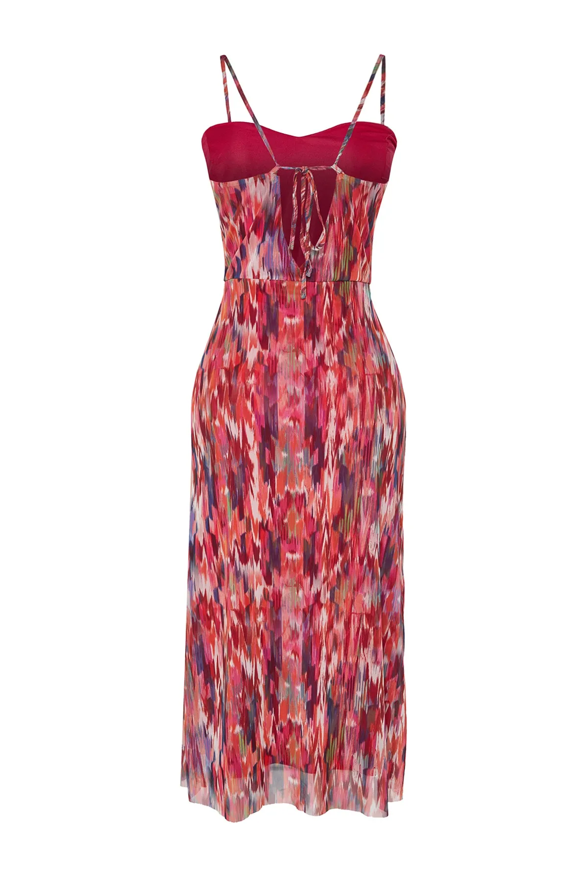 Trendyol Collection  Mehrfarbig gemustertes Midikleid mit überkreuztem Rücken und herzförmigem Ausschnitt in limitierter Auflage, Midikleid aus Tüll TWOSS23EL02092