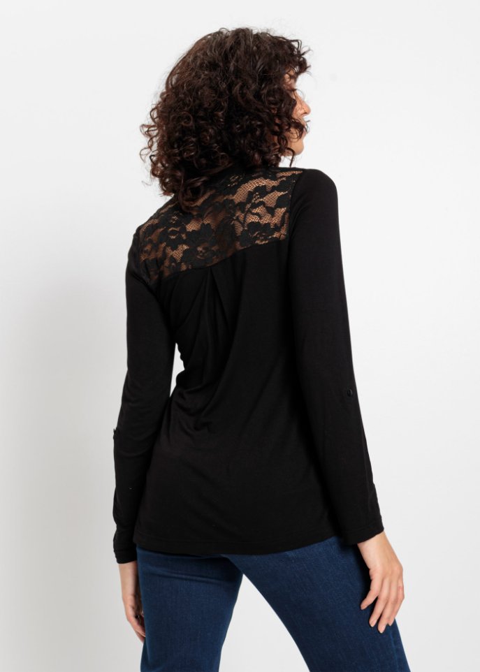 Henleyshirt mit Spitzeneinsatz