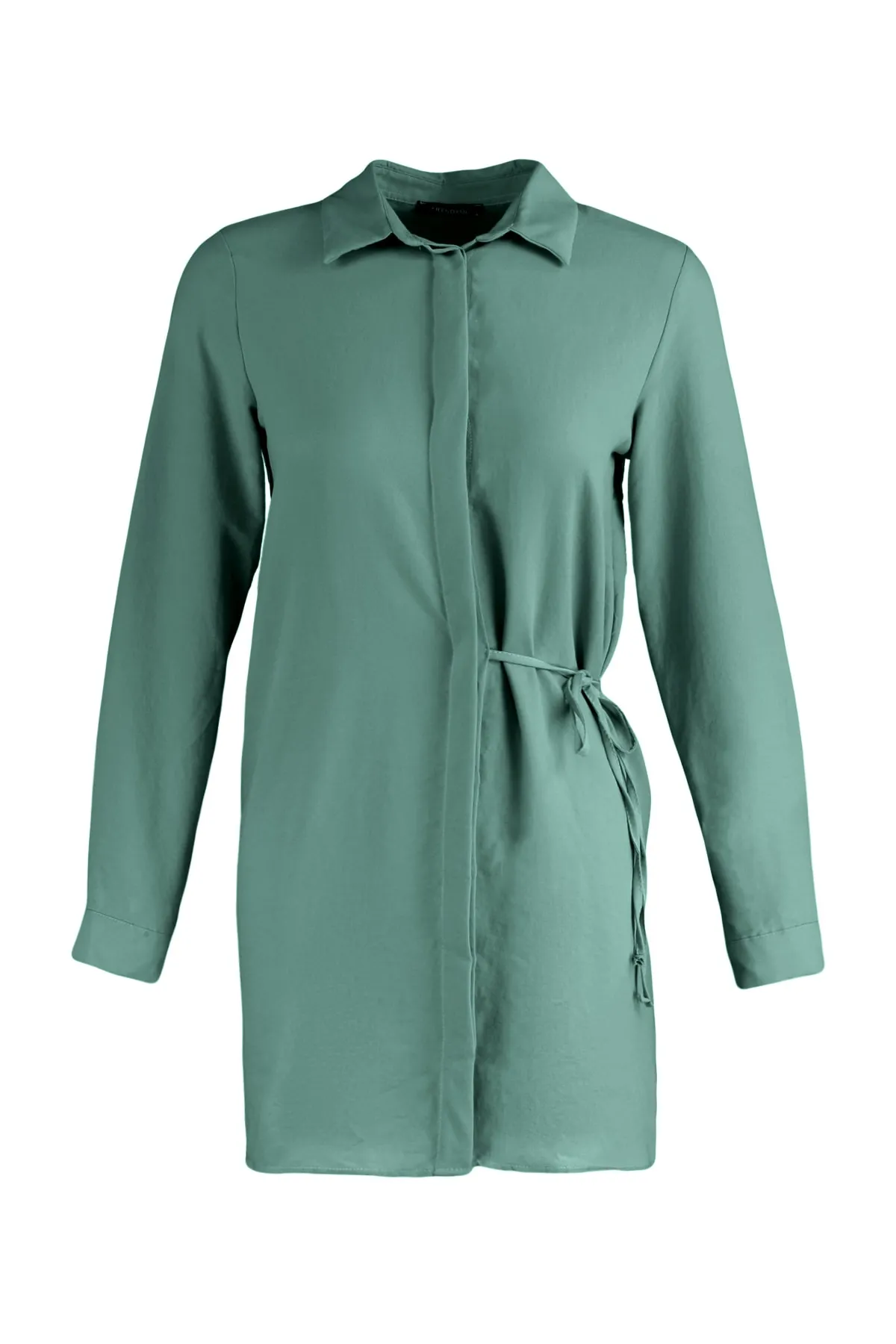 Trendyol Modest  Pistaziengrünes gewebtes Aerobin-Hemd mit Bindegürtel TCTSS22GO0105