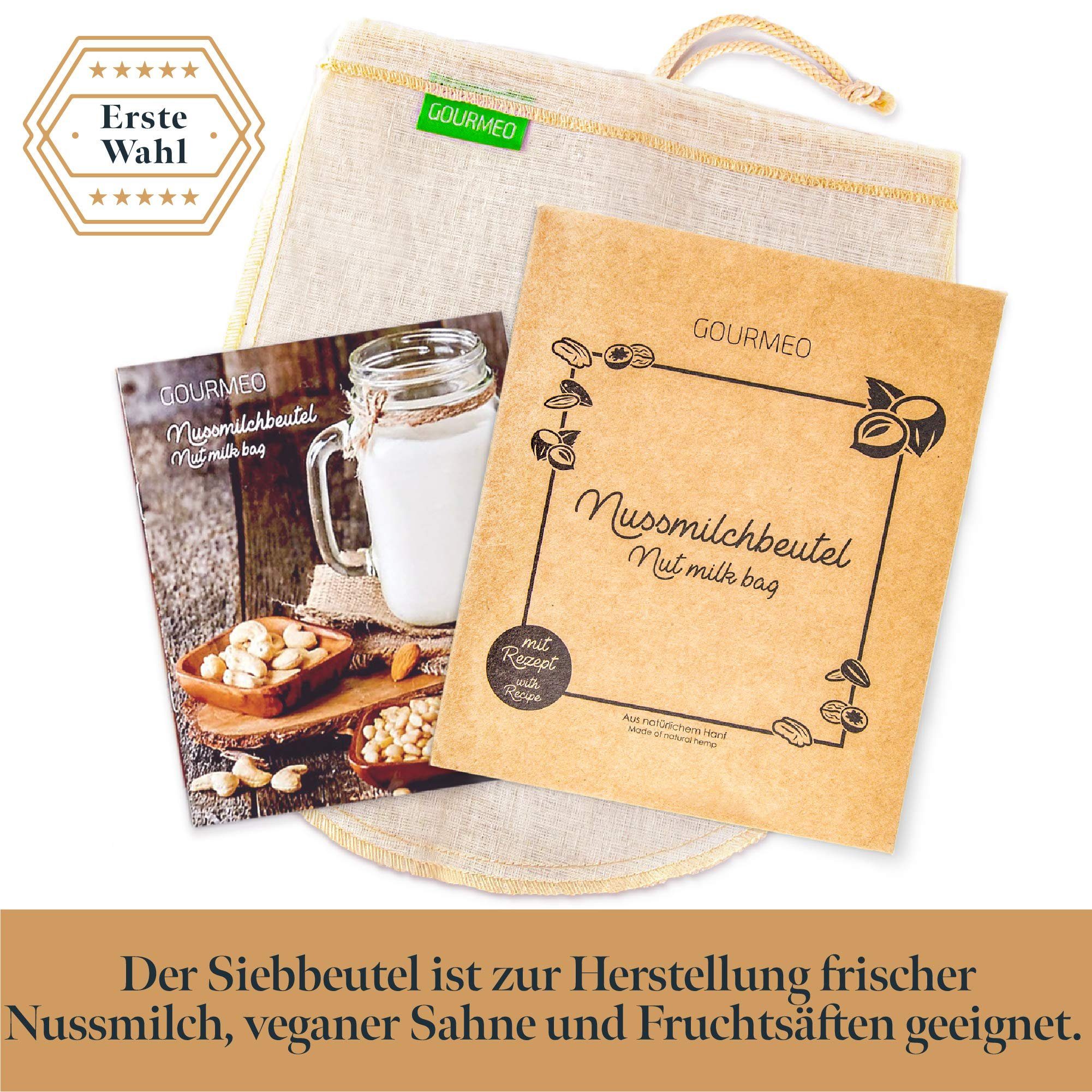 GOURMEO Passiersieb Alternative Title: Vegane Nussmilchbeutel aus Hanffasern, Hanffaser Nussmilchbeutel für vegane Nussmilch