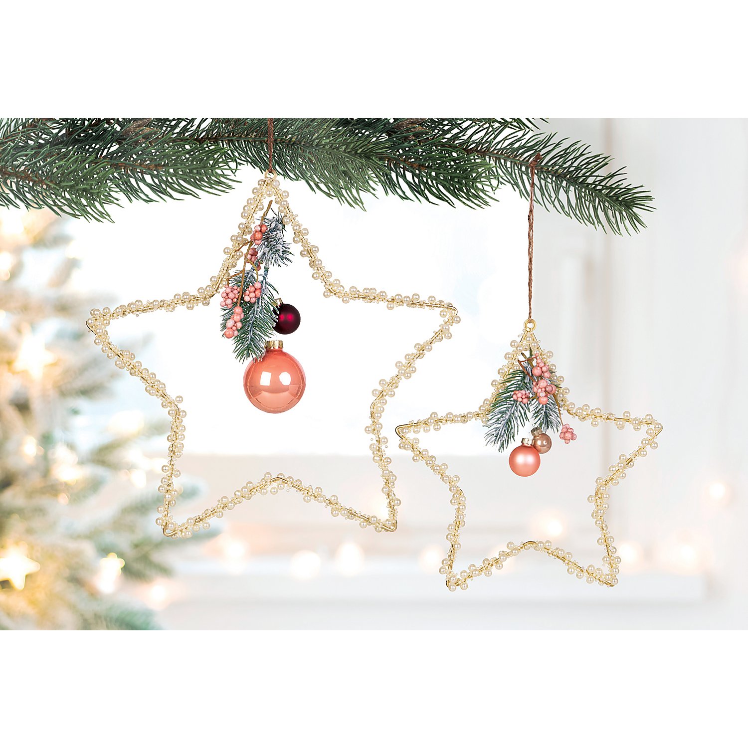 Weihnachtskugeln aus Glas, rot, lachs, creme, 6 cm Ø, 12 Stück