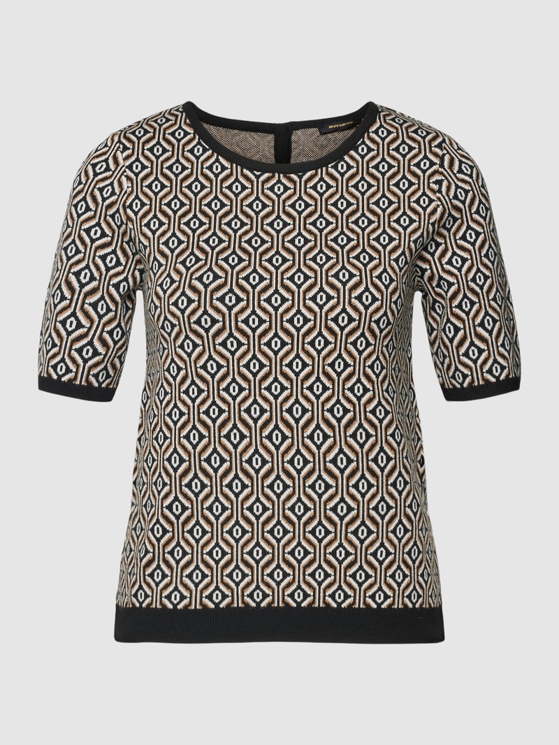Strickpullover mit 1/2-Arm und Allover-Muster in schwarz