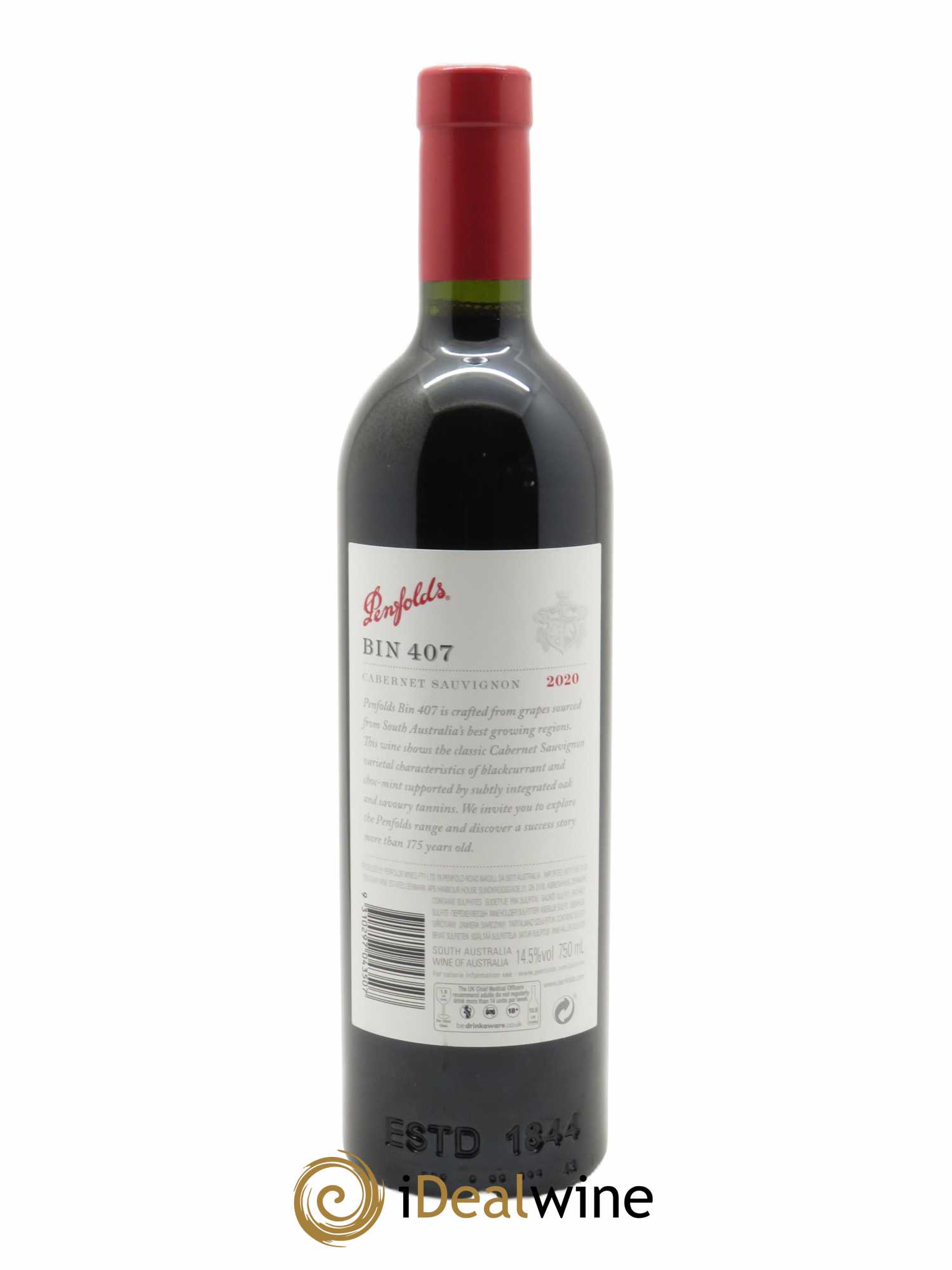 South Australia Penfolds Wines Bin 407 Cabernet Sauvignon  2020 - Lot de 1 Bouteille