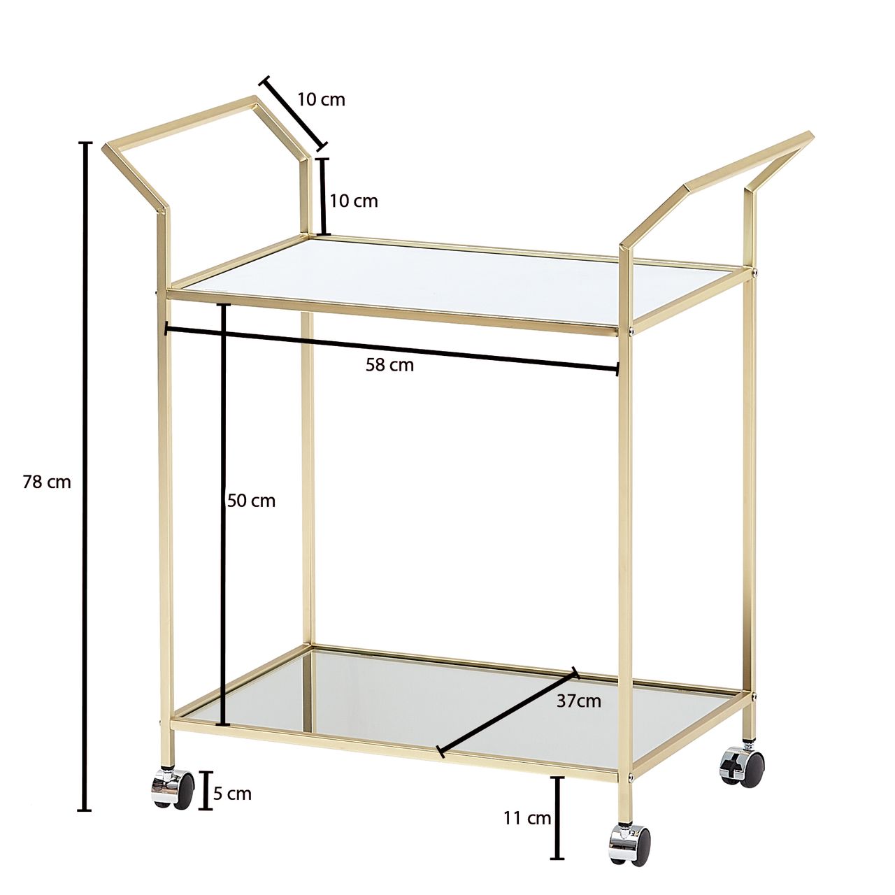 Wohnling Servierwagen Gold 73x78x37 cm Glas / Metall