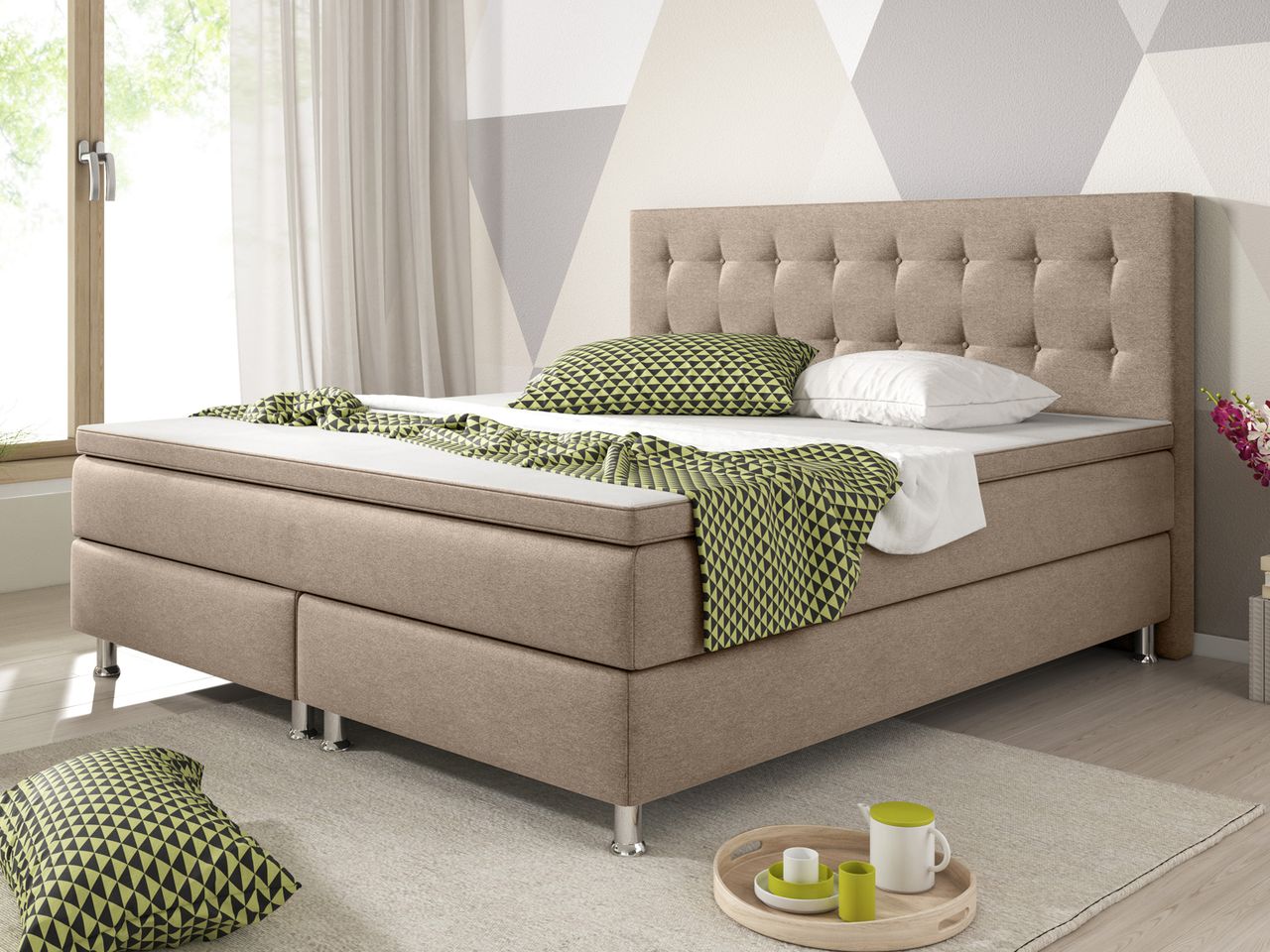 IHG Boxspringbett Köln 180x200 Webstoff Muddy