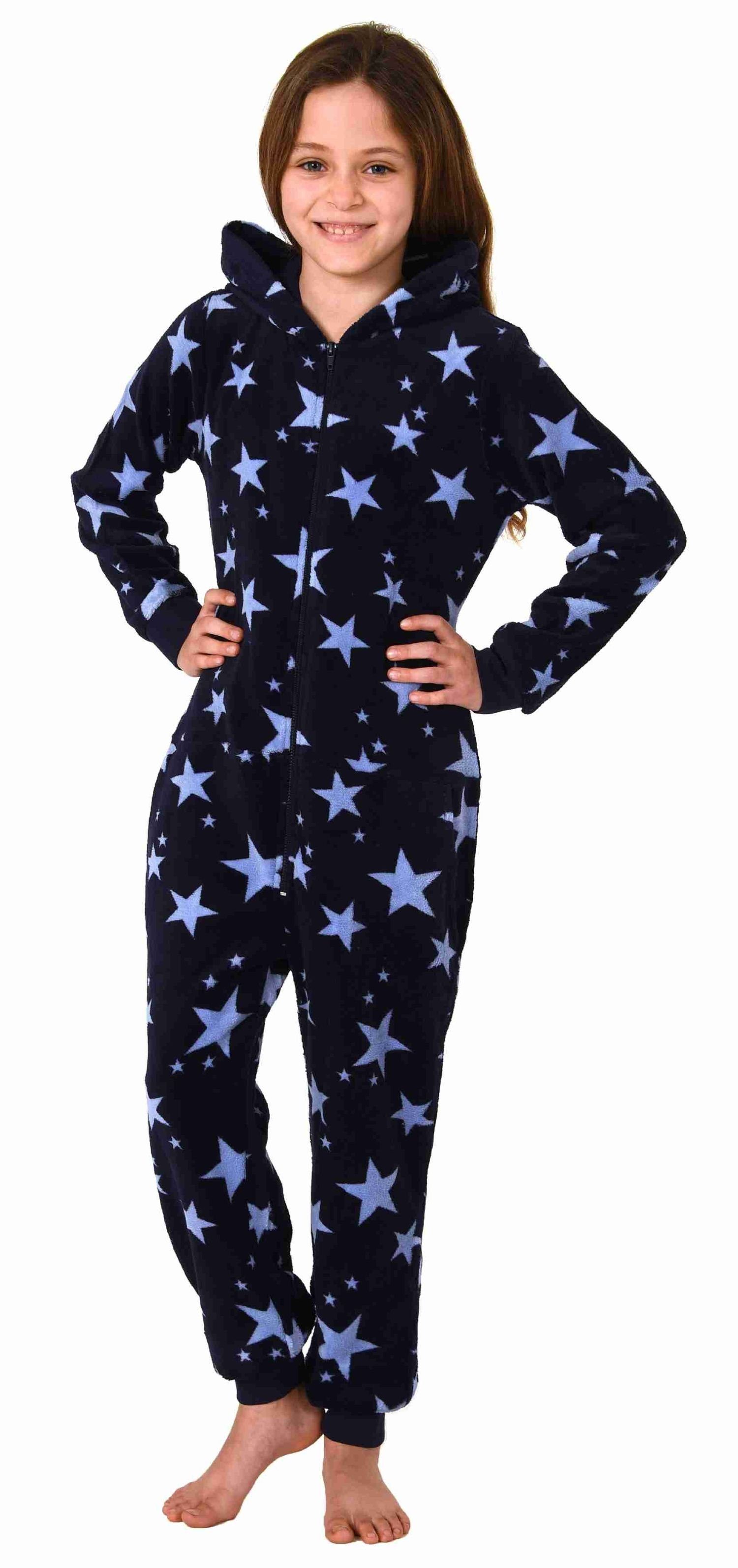 Normann Pyjama Mädchen Jumpsuit Overall Schlafanzug langarm in Sterne Optik
