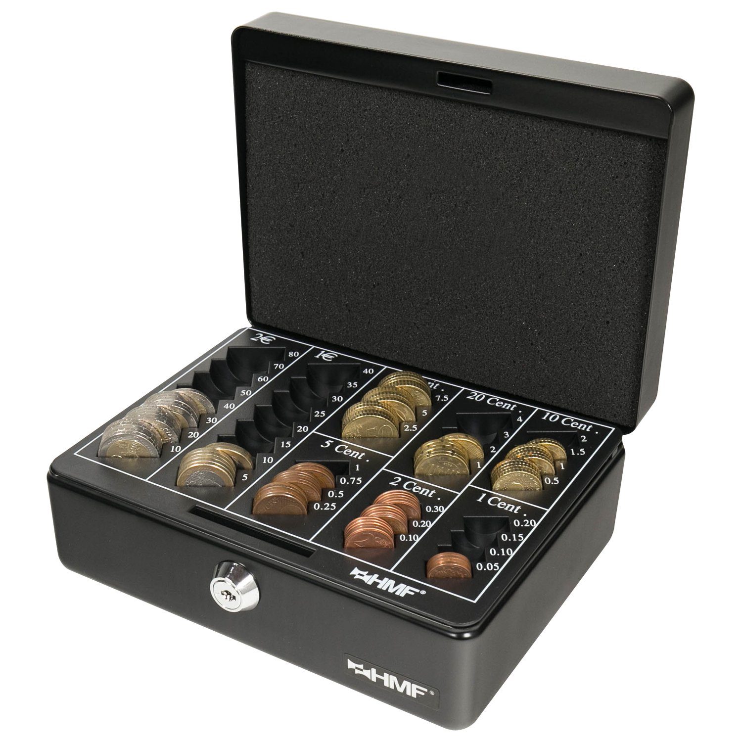 HMF Geldkassette Abschließbare Bargeldkasse mit Münzzählbrett, robuste Geldbox mit Schlüssel, 20x16x9 cm