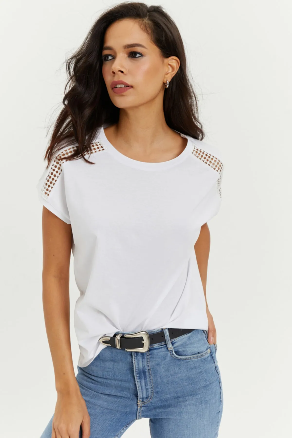 Cool & Sexy  Weißes, schulterfreies T-Shirt für Damen Yİ2442