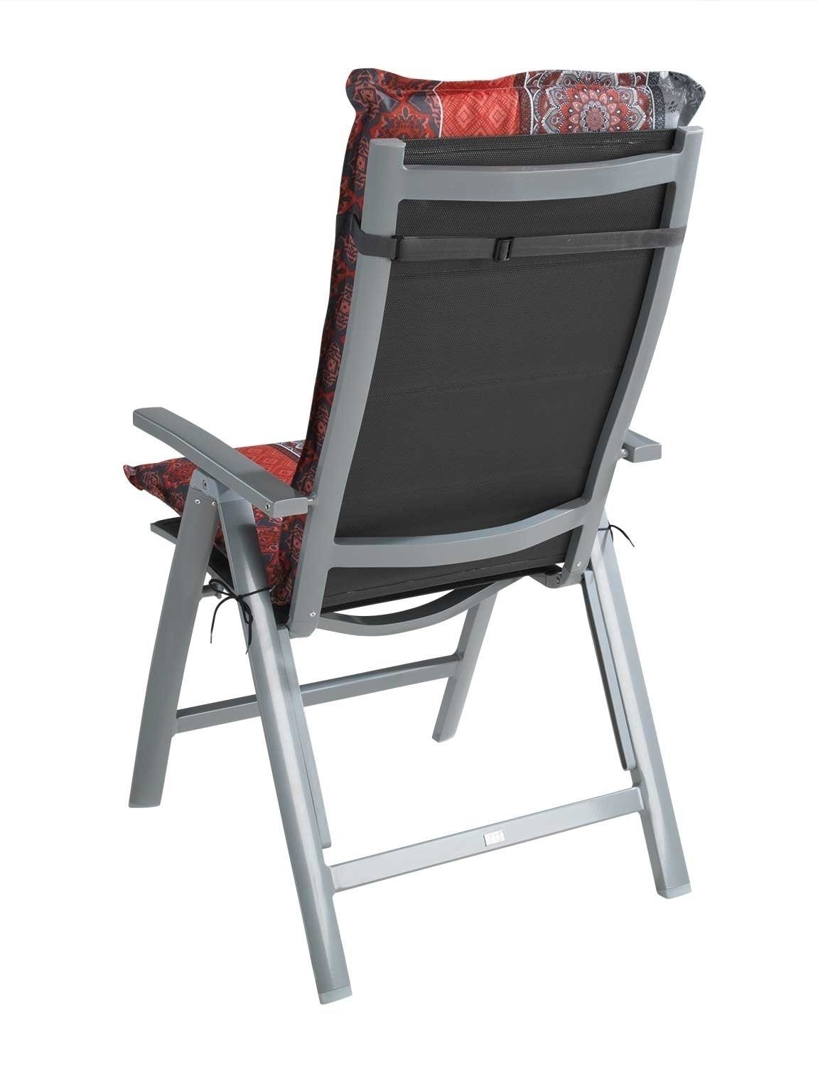 GO-DE Hochlehnerauflage FULMINA, B 50 x L 120 cm, Rot, Grau, 4er Set, (Set, 4 St), Gartenstuhlauflagen für Hochlehnstühle