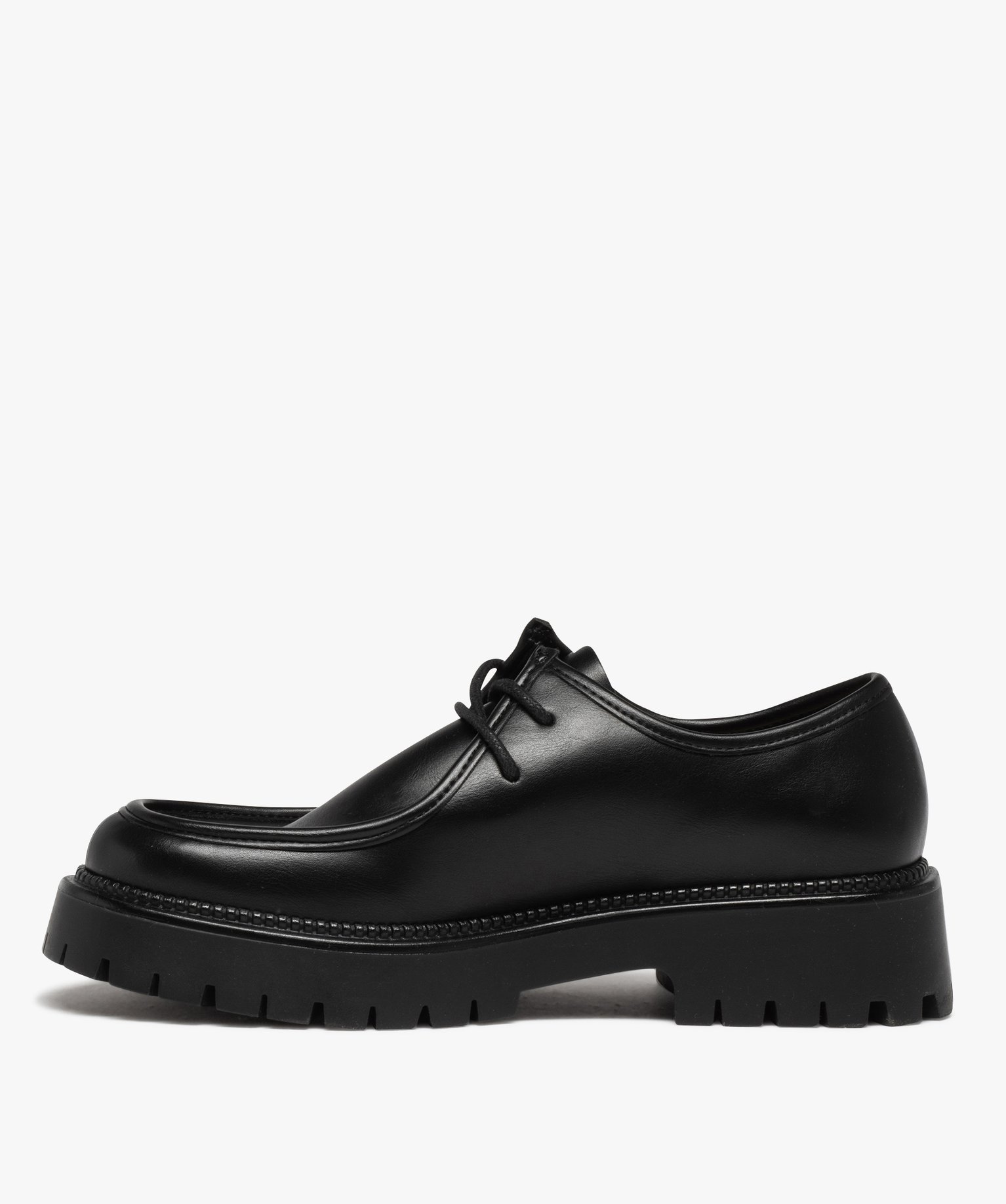 Derbies femme unis à semelle épaisse et crantée noir | GEMO