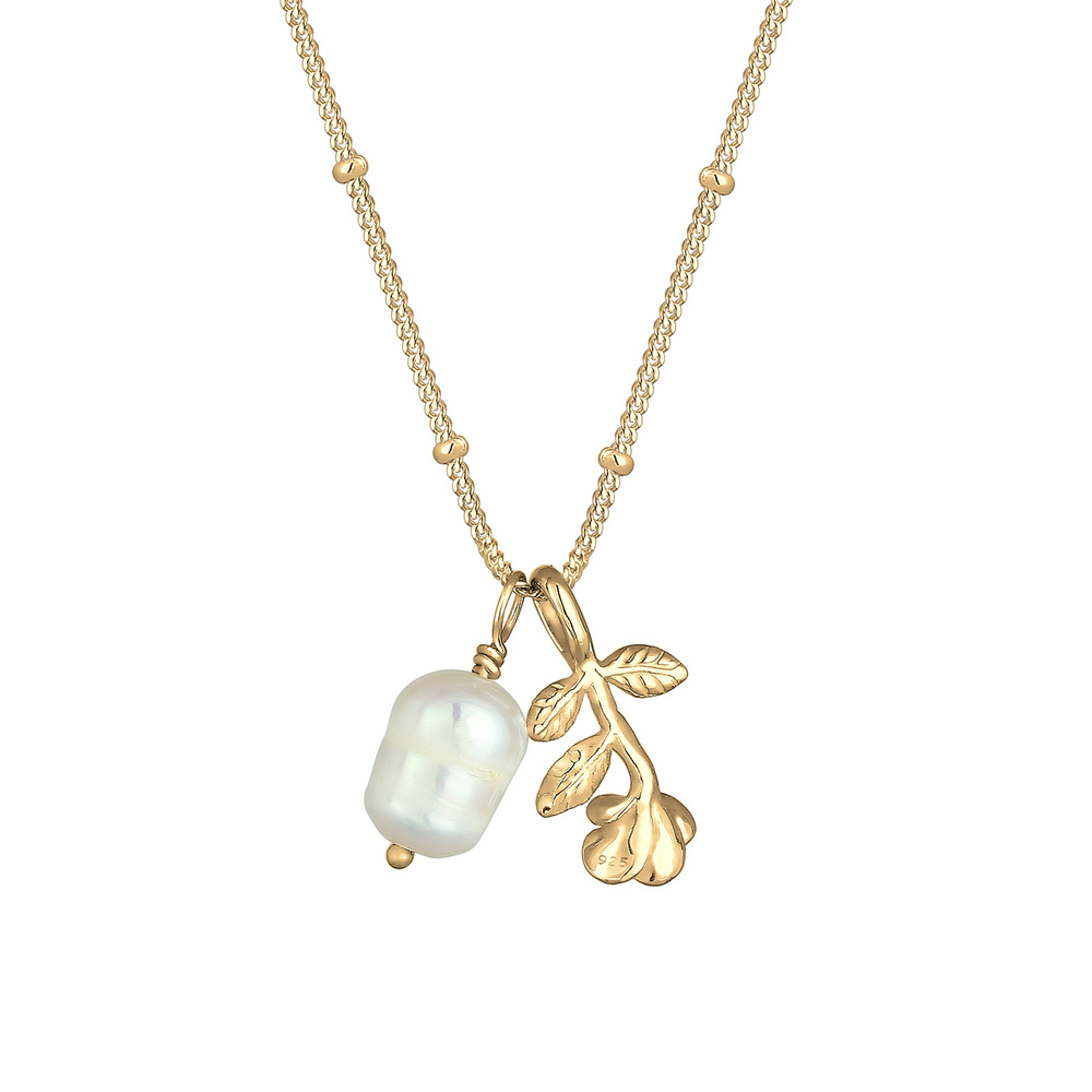 Elli Elli Collier Rose Balle Perle d'Eau Douce Collier Femme  Plaqué Or Argent (925/10 collier